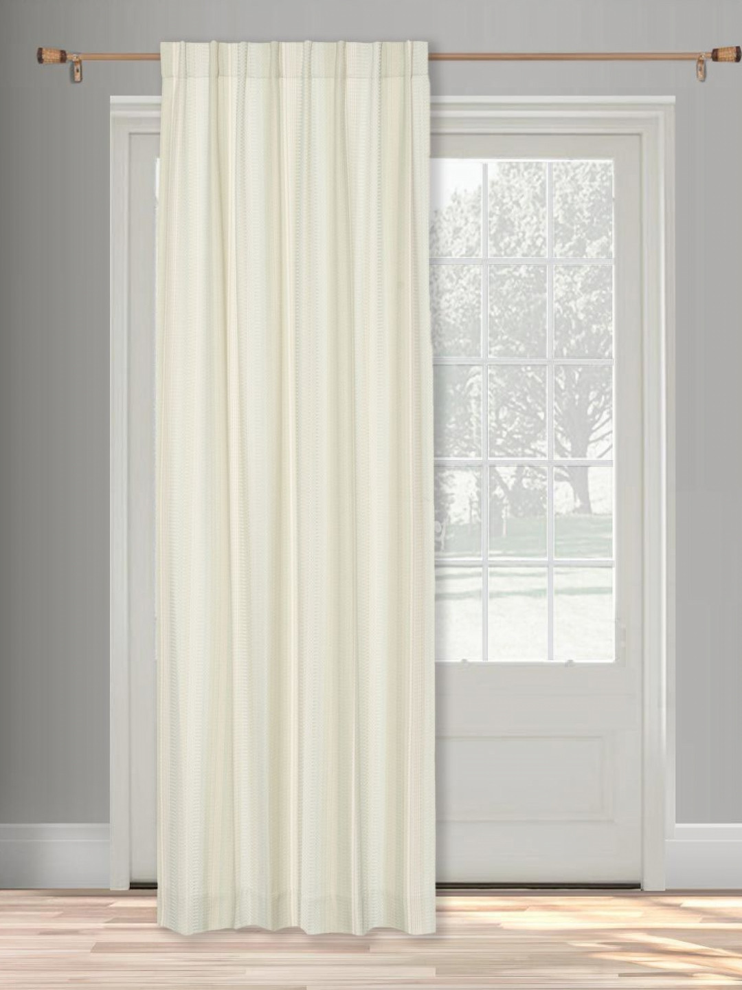 Fabindia Teal Striped Room Darkening Door Curtain