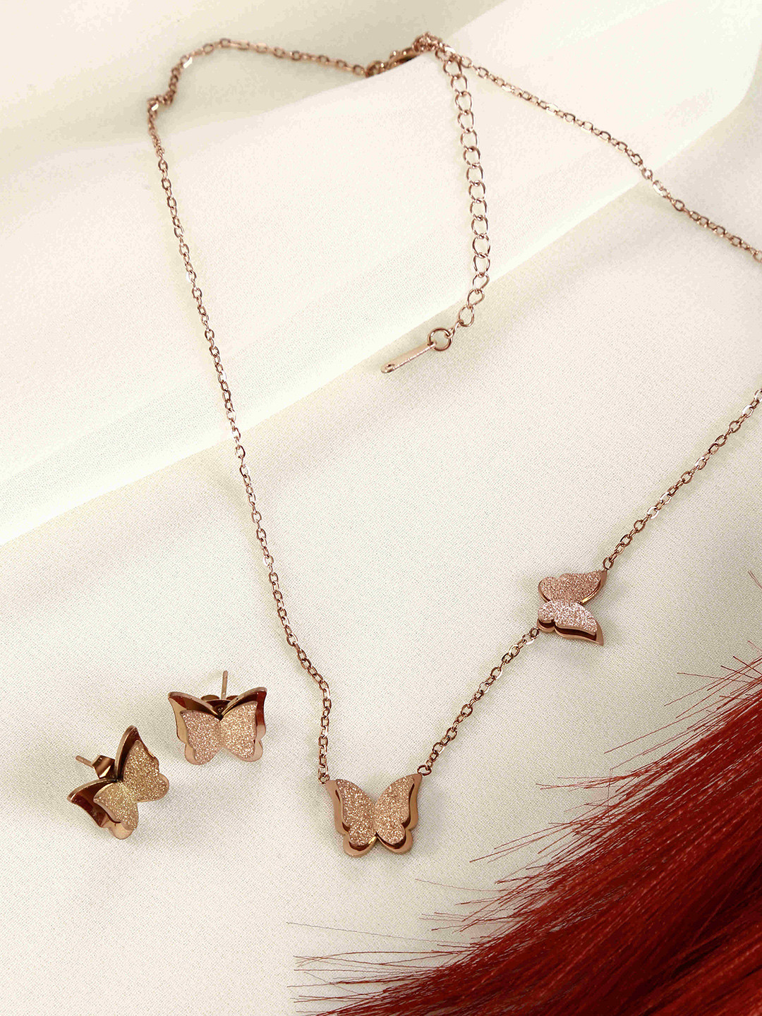 Cazines Rose Gold-Plated Butterfly Charm Jewellery set