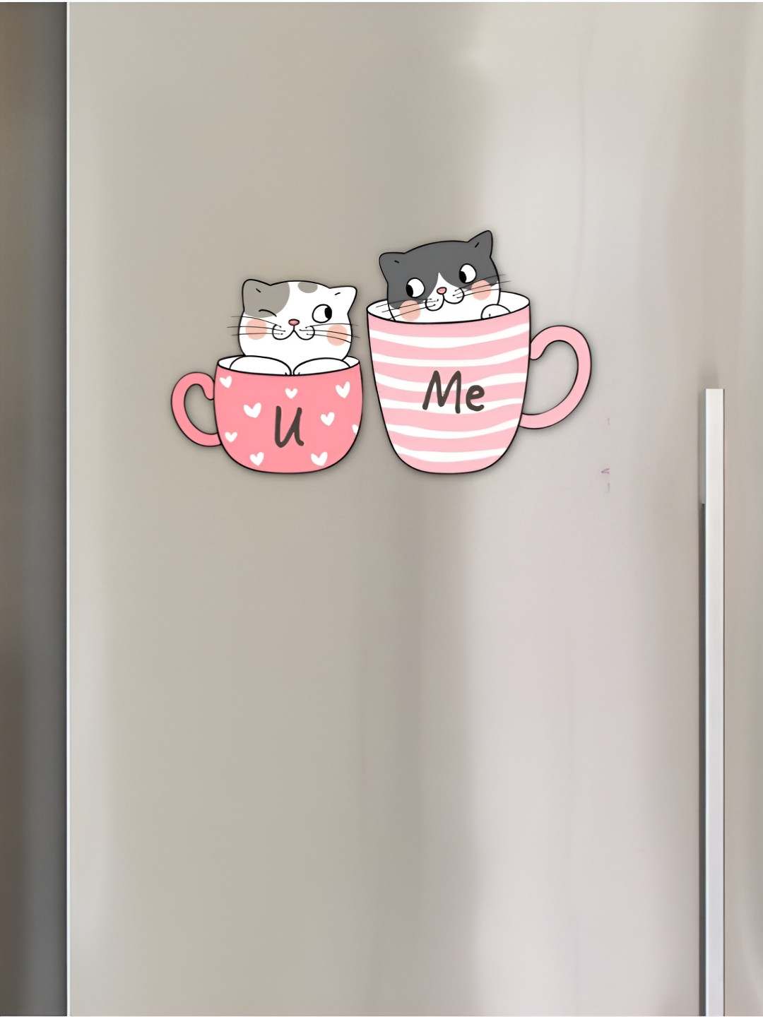 eCraftIndia Pink & White Printed You & Me Wooden Fridge Magnet