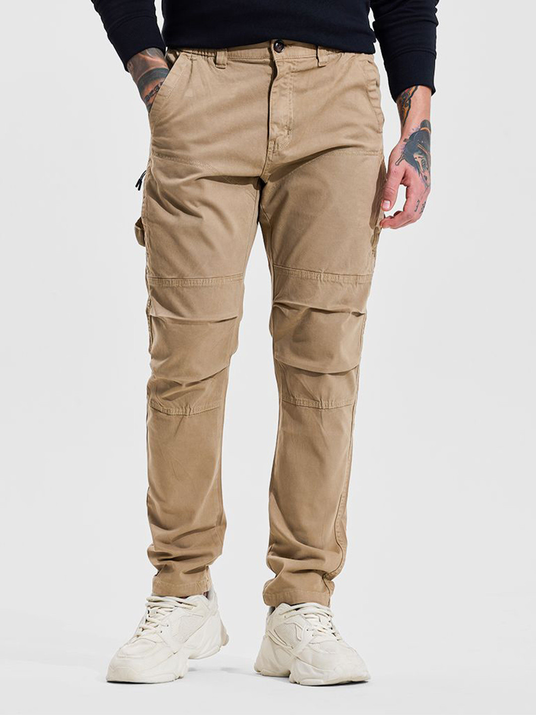 Snitch Men Khaki Mid-Rise Regular Fit Cargo Carpenter Pants