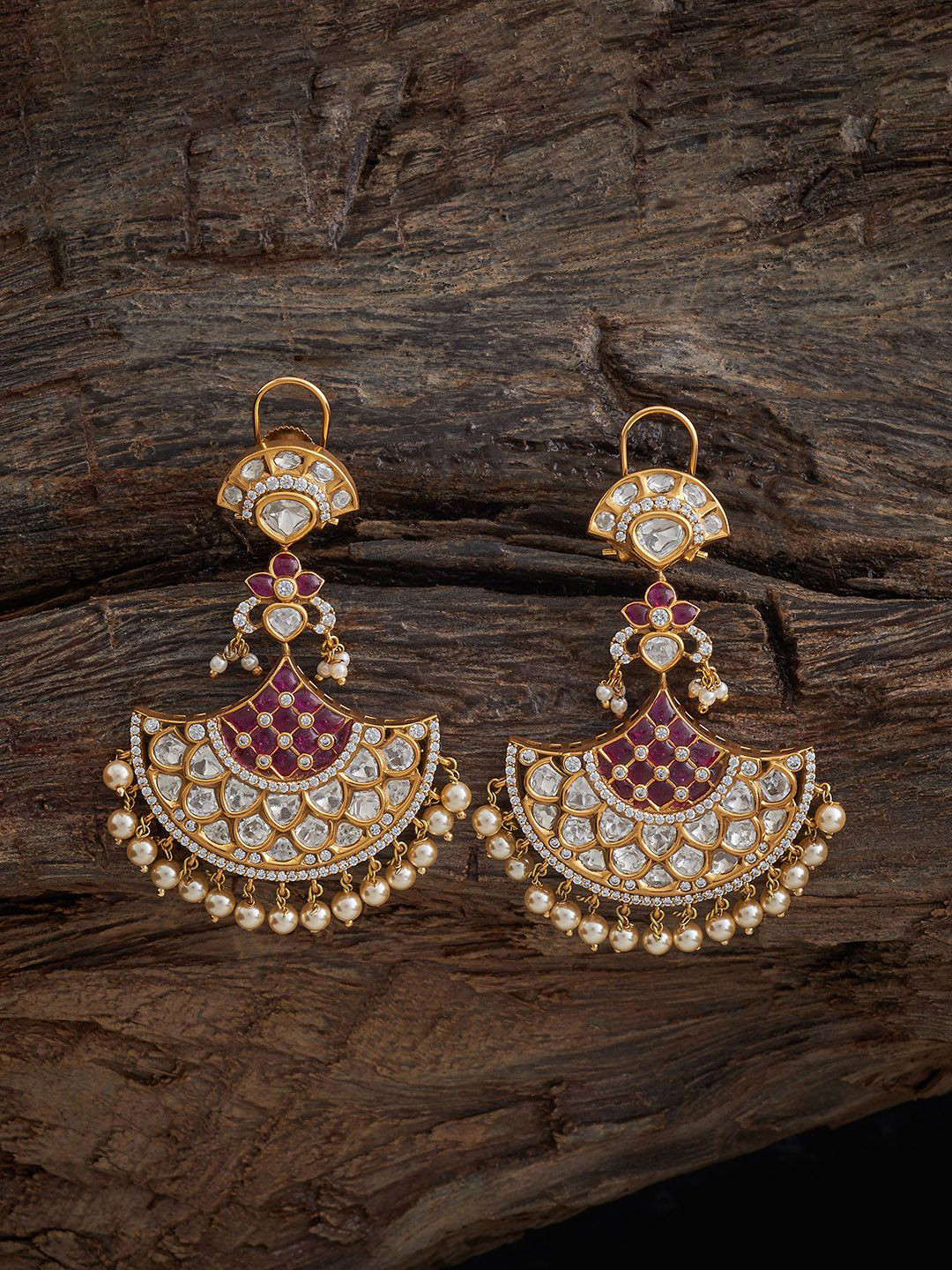 Kushal's Fashion Jewellery Embellished Bridal Victorin Plated Kundan Contemporary Earrings
