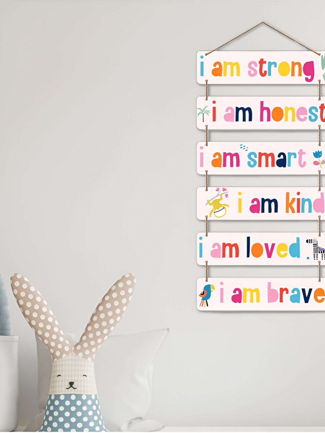 eCraftIndia Pink & White Kids Affirmations Printed Wooden Wall Hangings
