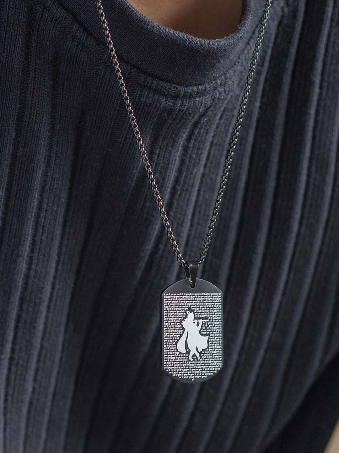 Mesmerize Men Stainless Steel Hare Krishna Pendant With Chain