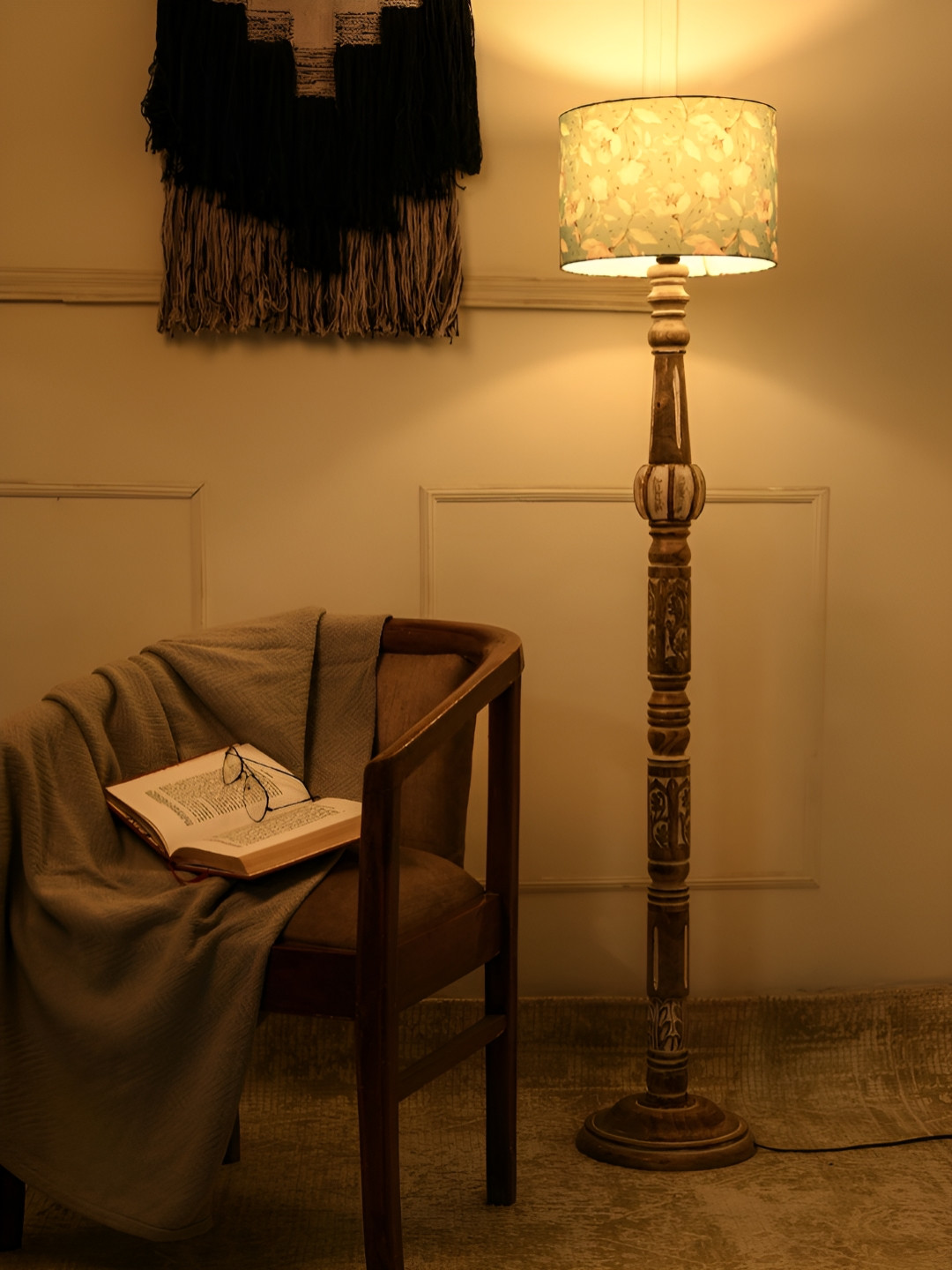 green girgit Blue Printed Wooded Floor Lamps