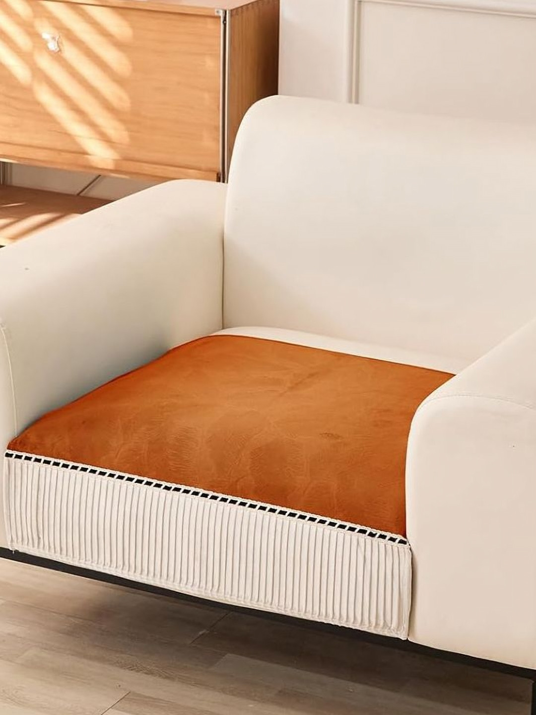 HOUSE OF QUIRK One Seater Leaf Pattern Chenille Fabric Stretch Seat Sofa Mat