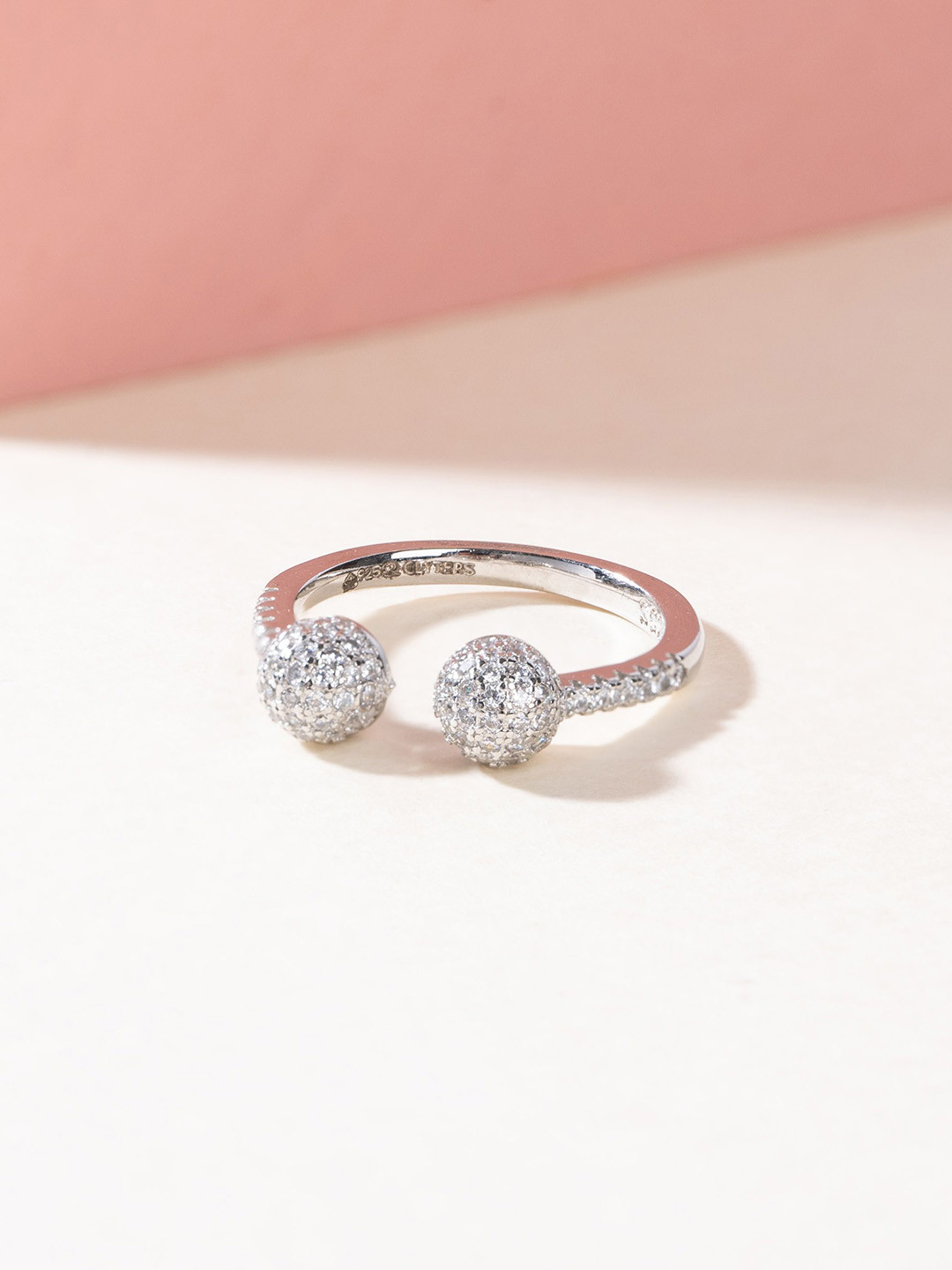 GLYTERS 925 Silver Rhodium Plated Stones Studded & Memoria Ring