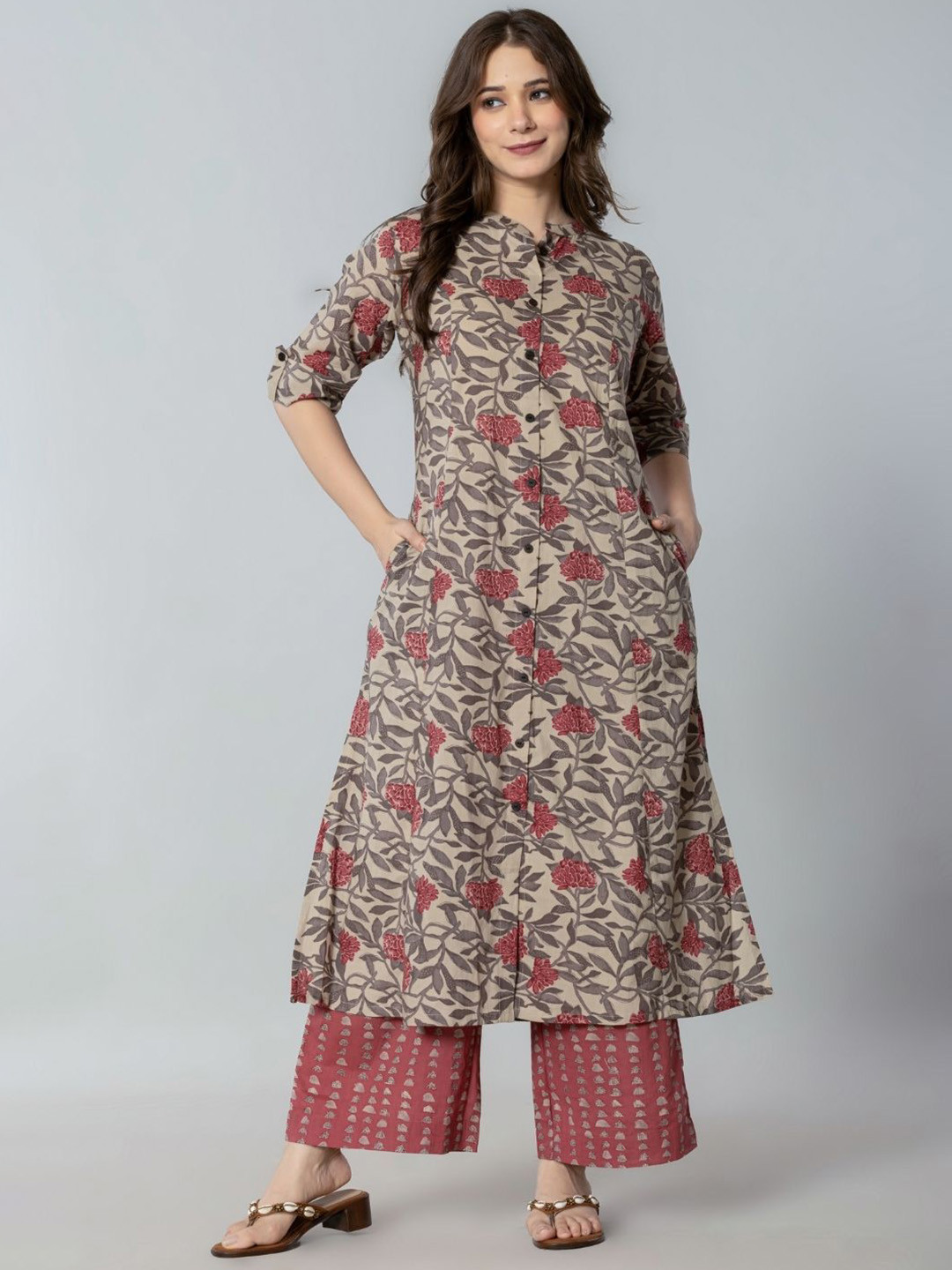 Amayra Women Floral Printed Regular Pure Cotton Kurta with Palazzos