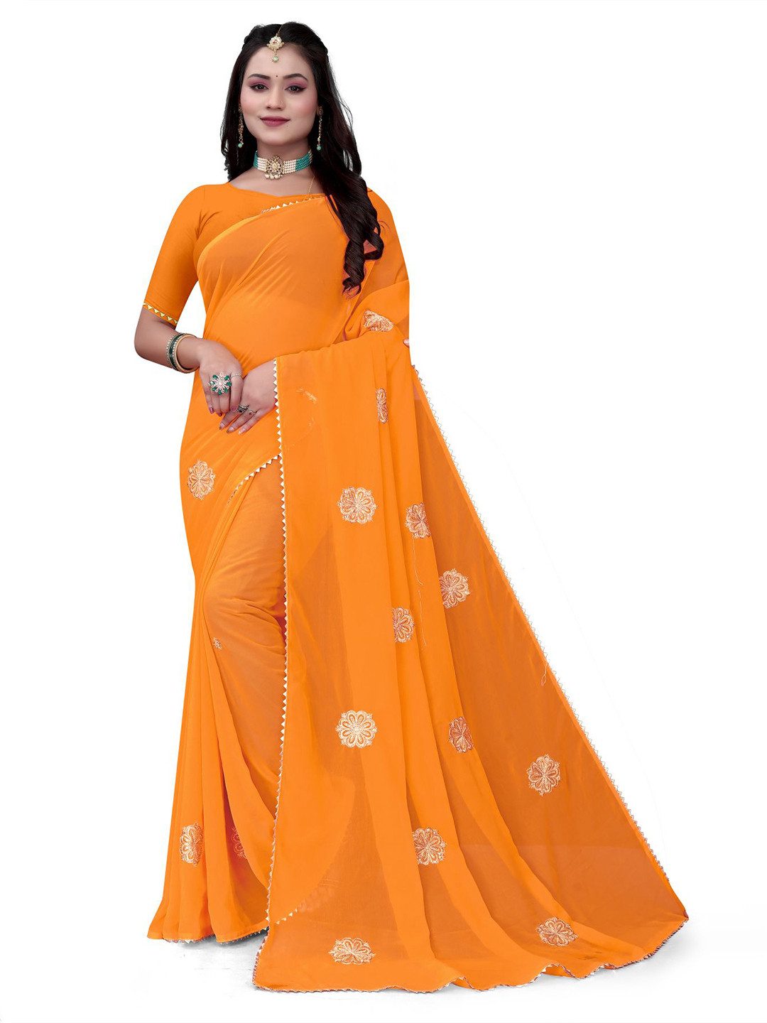 Pemal Designer Embellished Embroidered Pure Georgette Saree