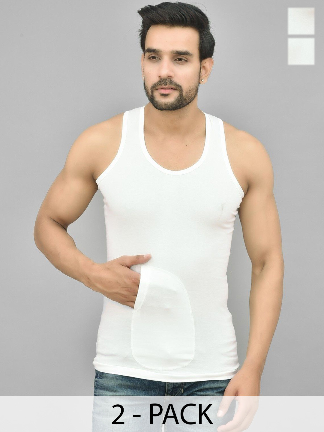 UNDERLOOP Pack Of 2 Pure Cotton Basic Vests wpktrn2-85