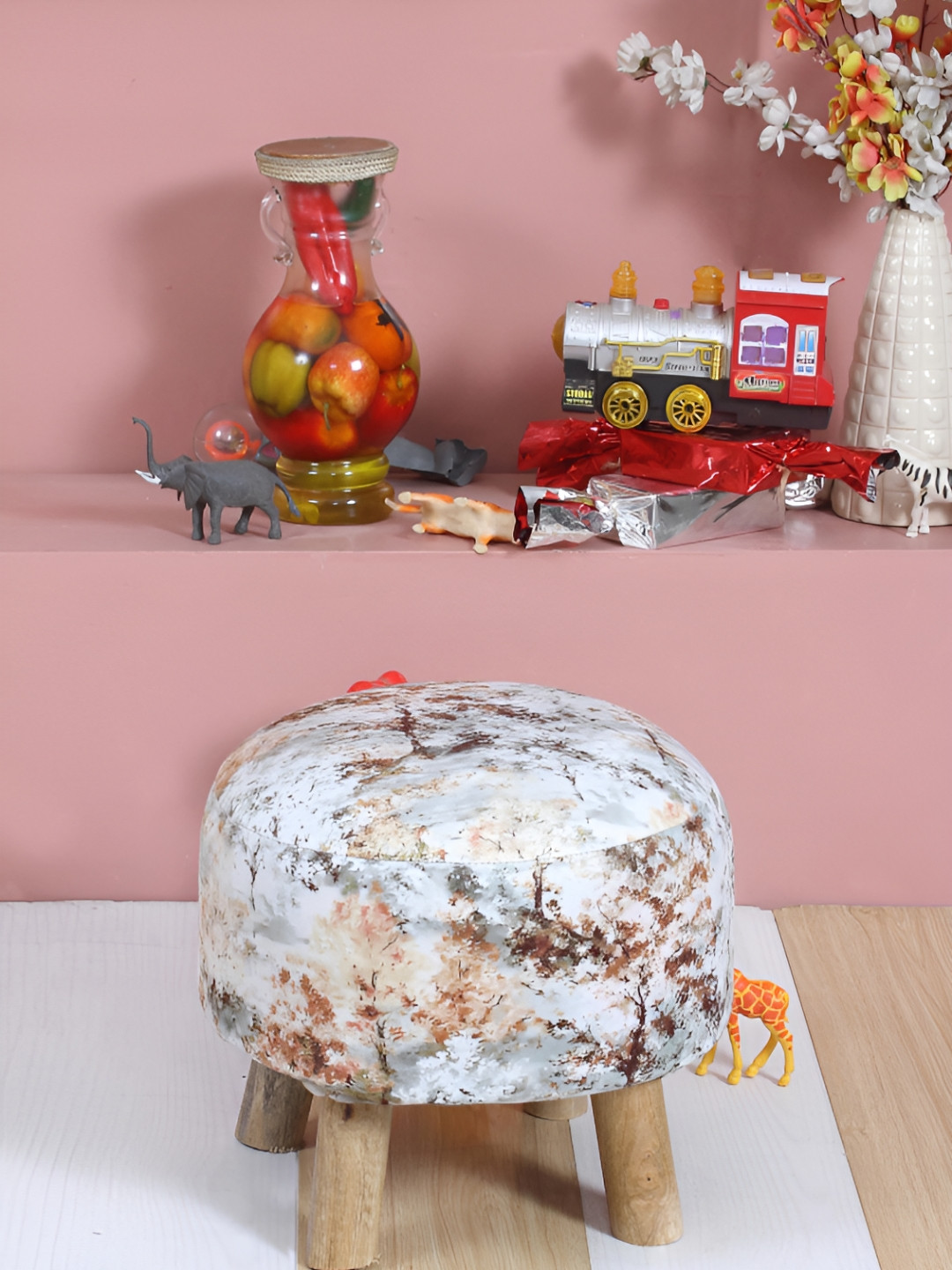 Shadowkart White & Orange Pouffe Small Ottomans