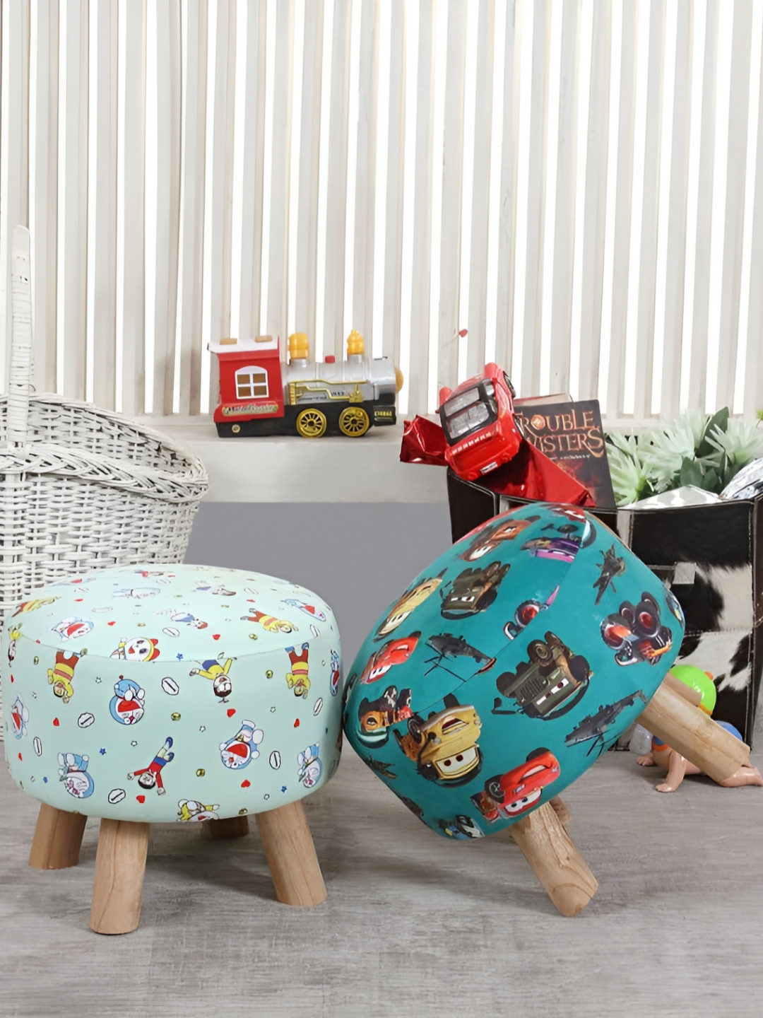 Shadowkart Set Of 2 Blue Pouffe Ottomans