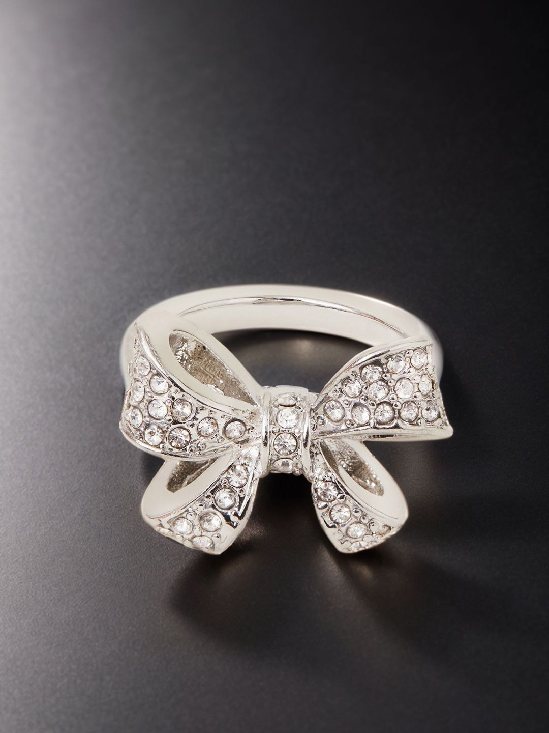 Accessorize London Crystals-Studded Pav Bow Finger Ring