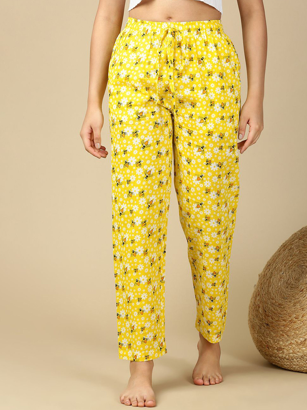 PYNK Women High-Rise Printed Cotton Lounge Pants