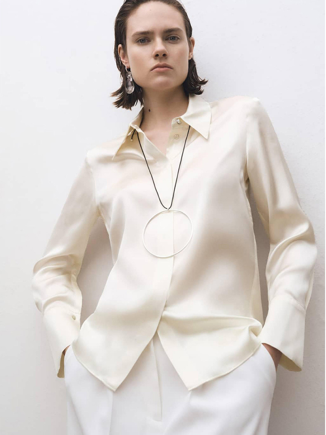 MANGO SELECTION Pure Silk Satin-Finish Regular Fit Party Shirt