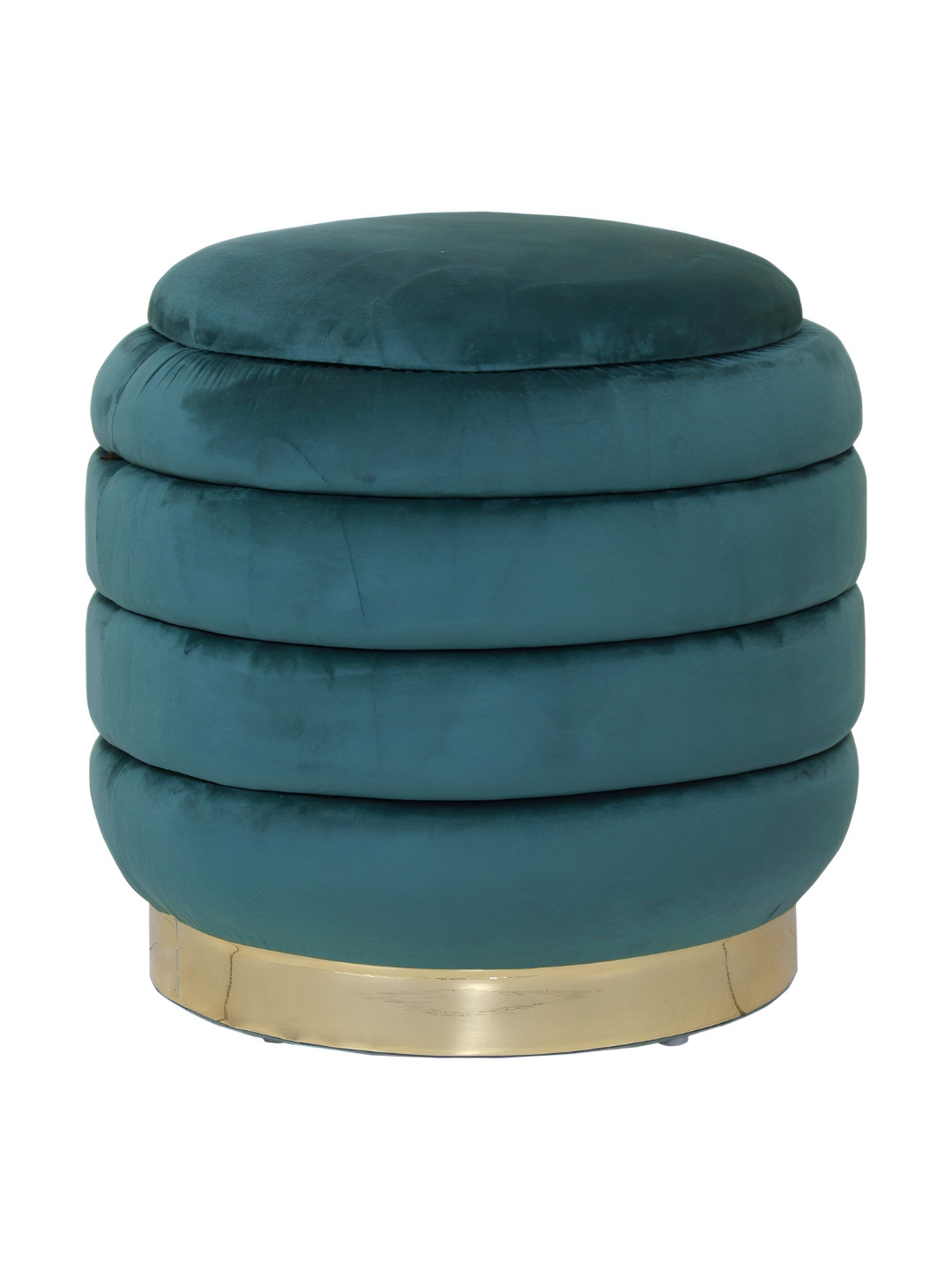 Shadowkart Teal Wooden Round Shaped Pouffe Ottomans
