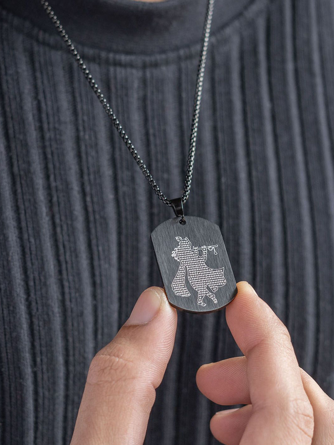 Mesmerize Men Stainless Steel Hare Krishna Pendant With Chain