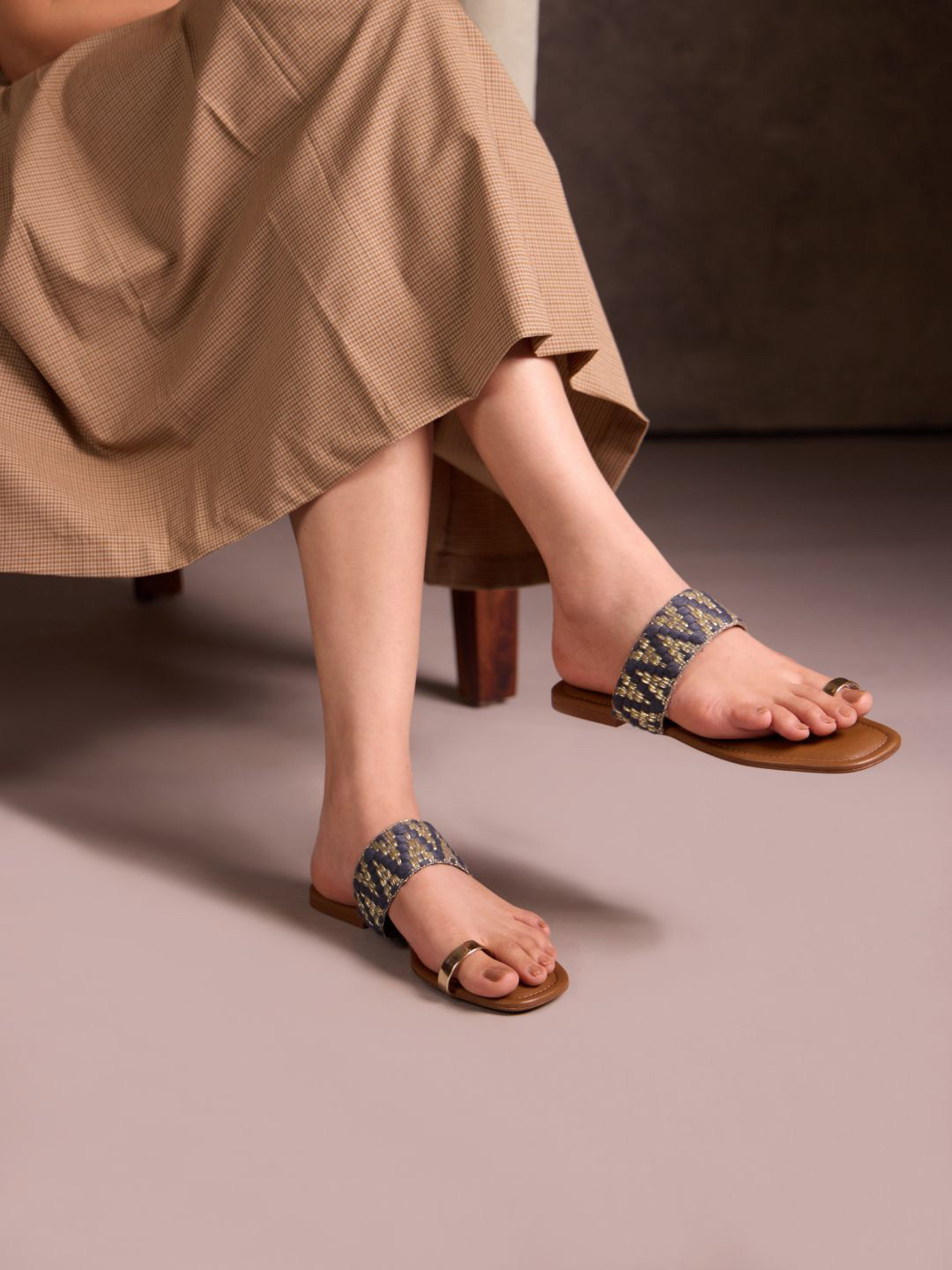 CAI Blue Printed Toe Ring Flats