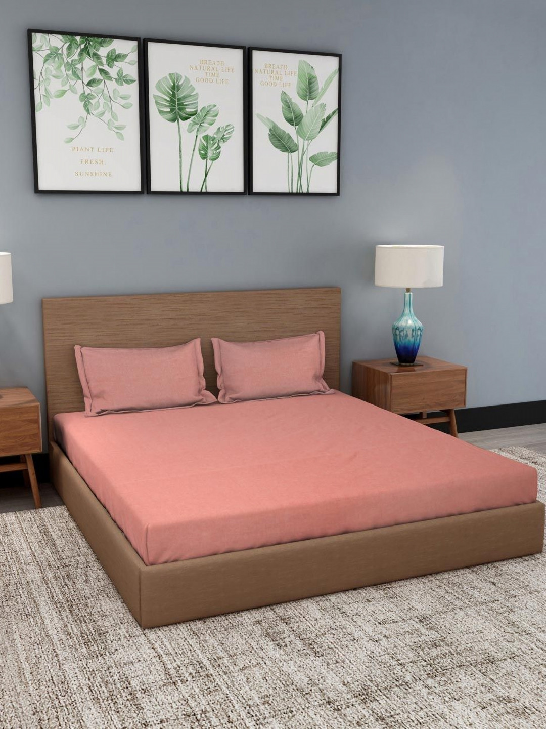 Fabindia Coral Cotton Fitted King Bedsheet with 2 Pillow Covers-93 x 102 inches