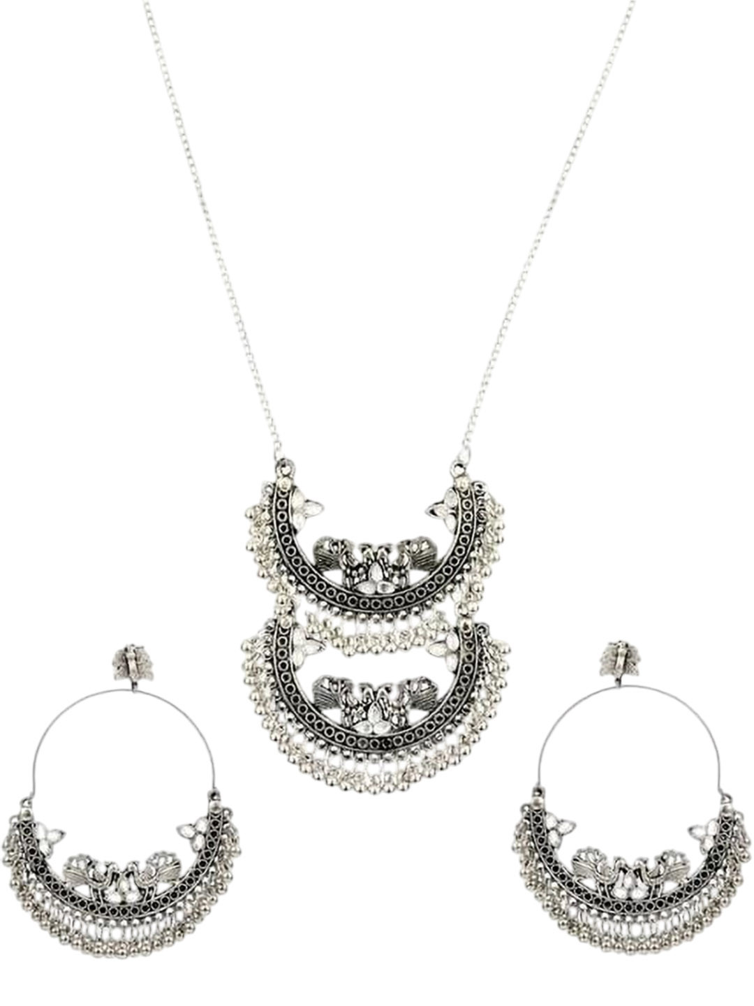 SZN Artificial Stones Studded Mayur Oxidised Jewellery Set