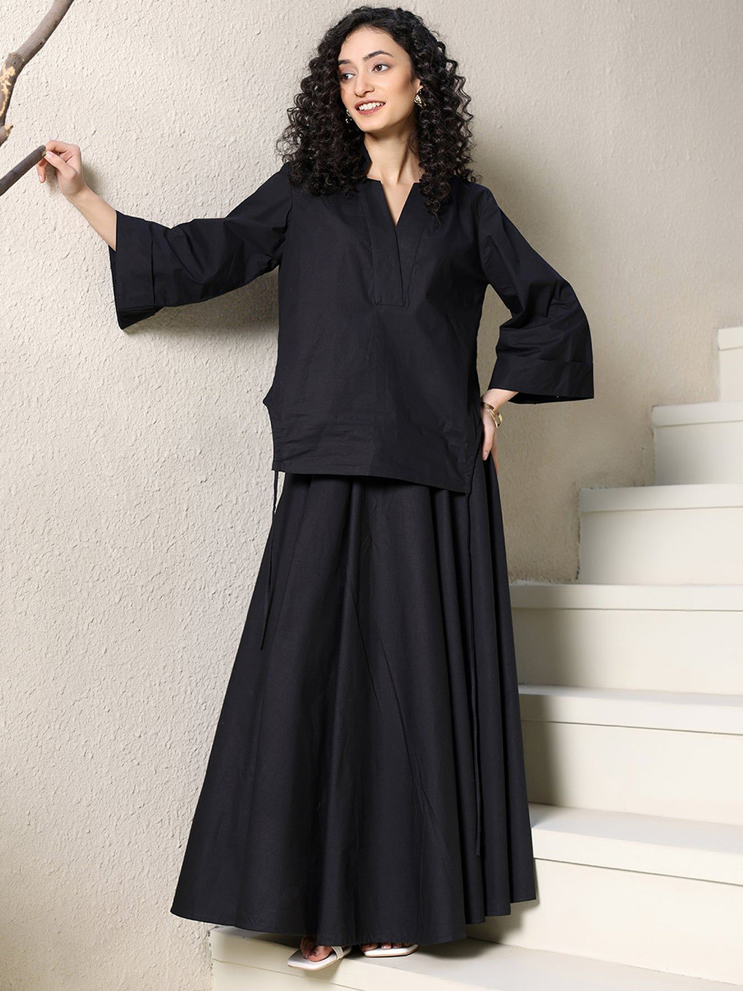 Ambraee Women Classic Black Poplin Shirt Style Top