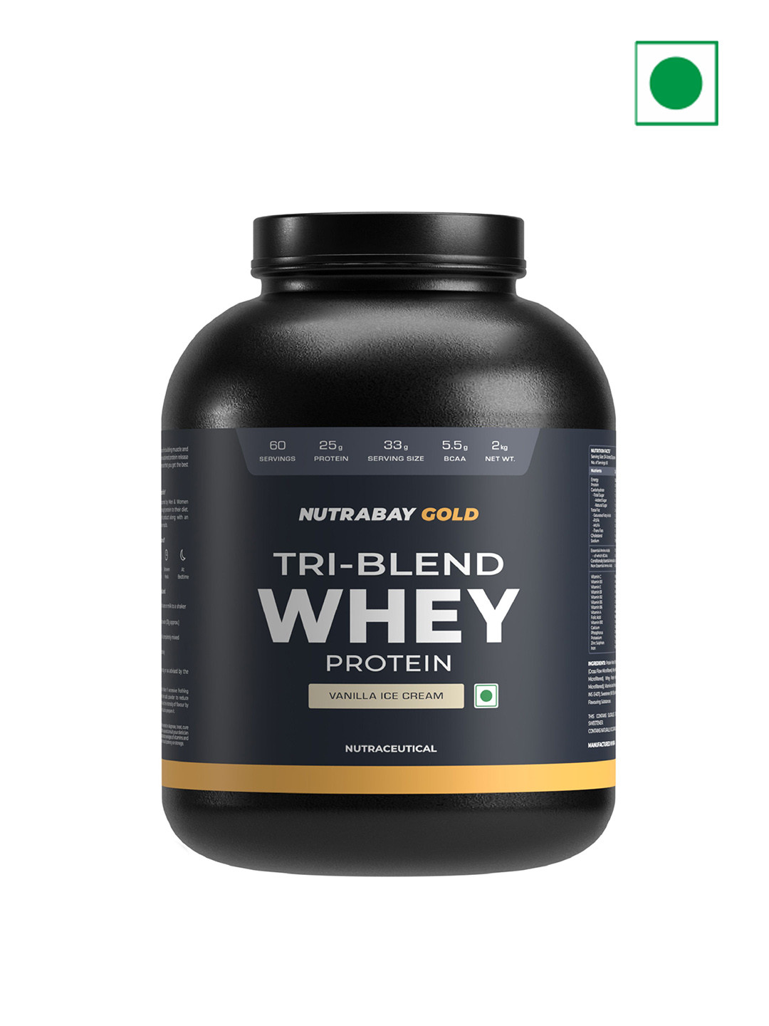 Nutrabay Gold Tri-Blend Whey Protein - 2 Kg - Vanilla Ice Cream