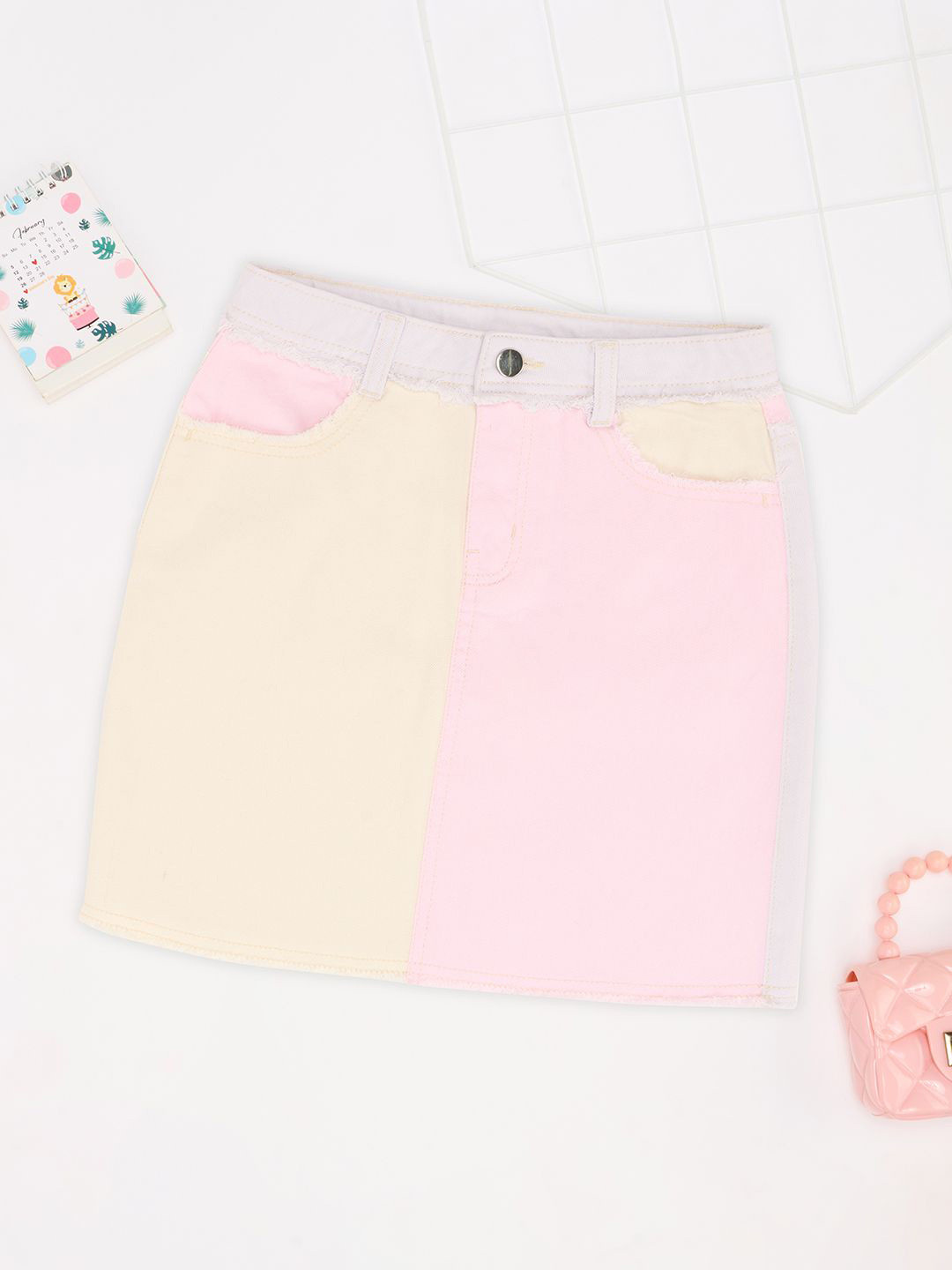 Pantaloons Junior Girls Colourblocked Pure Cotton Straight Knee-Length Skirt