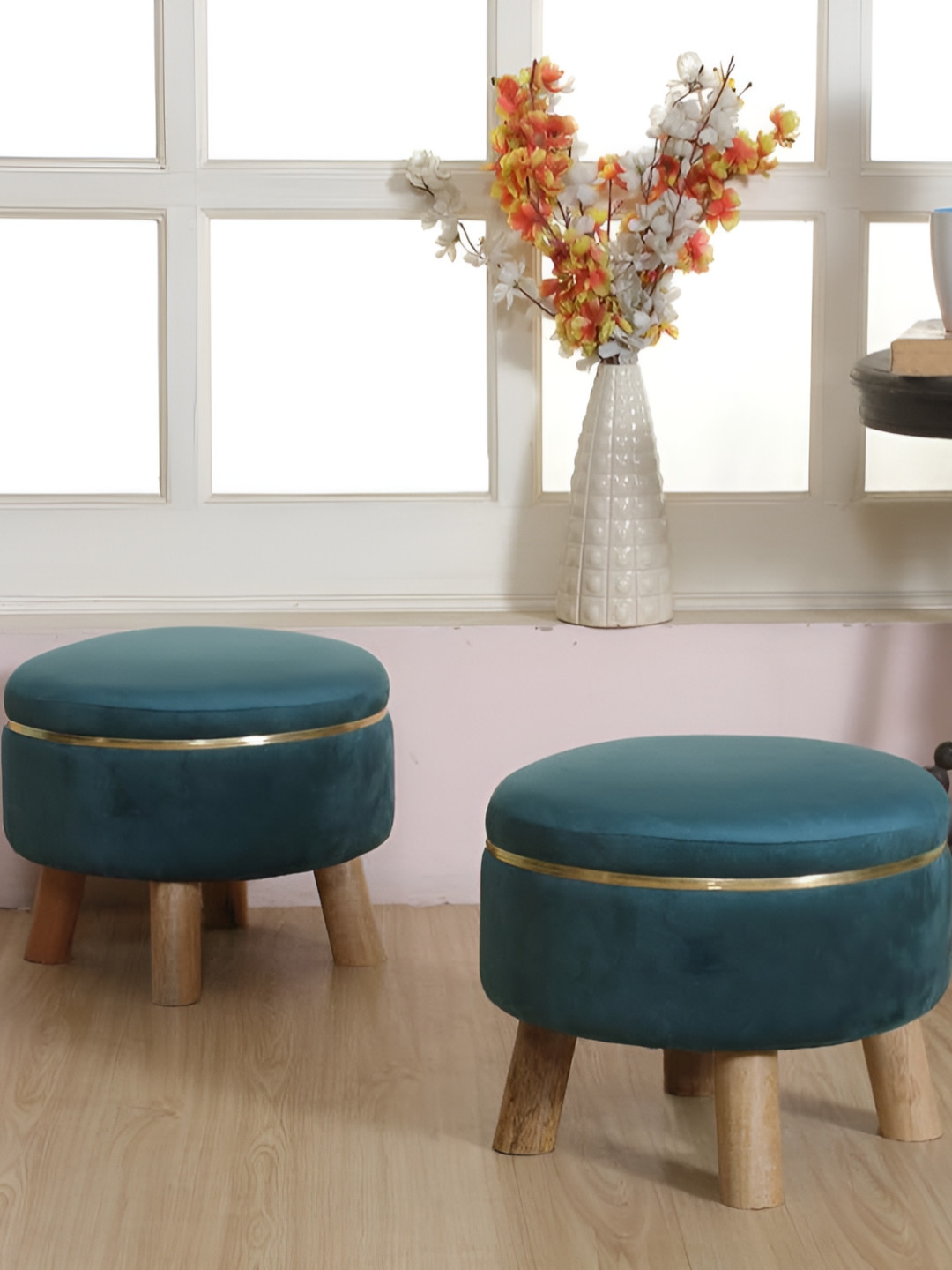 Shadowkart Set Of 2 Sea Green Pouffe Stool Ottomans