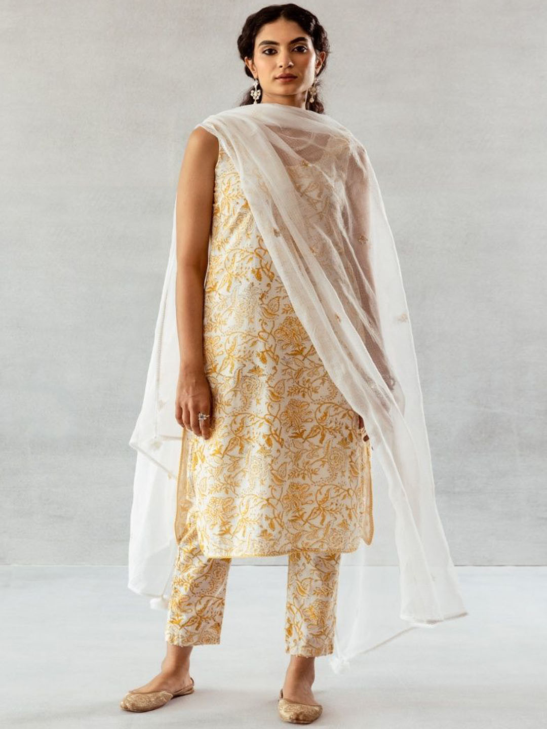 JOVI Women Ethnic Motifs Printed Regular Pure Cotton Kurta with Trousers & With Dupatta