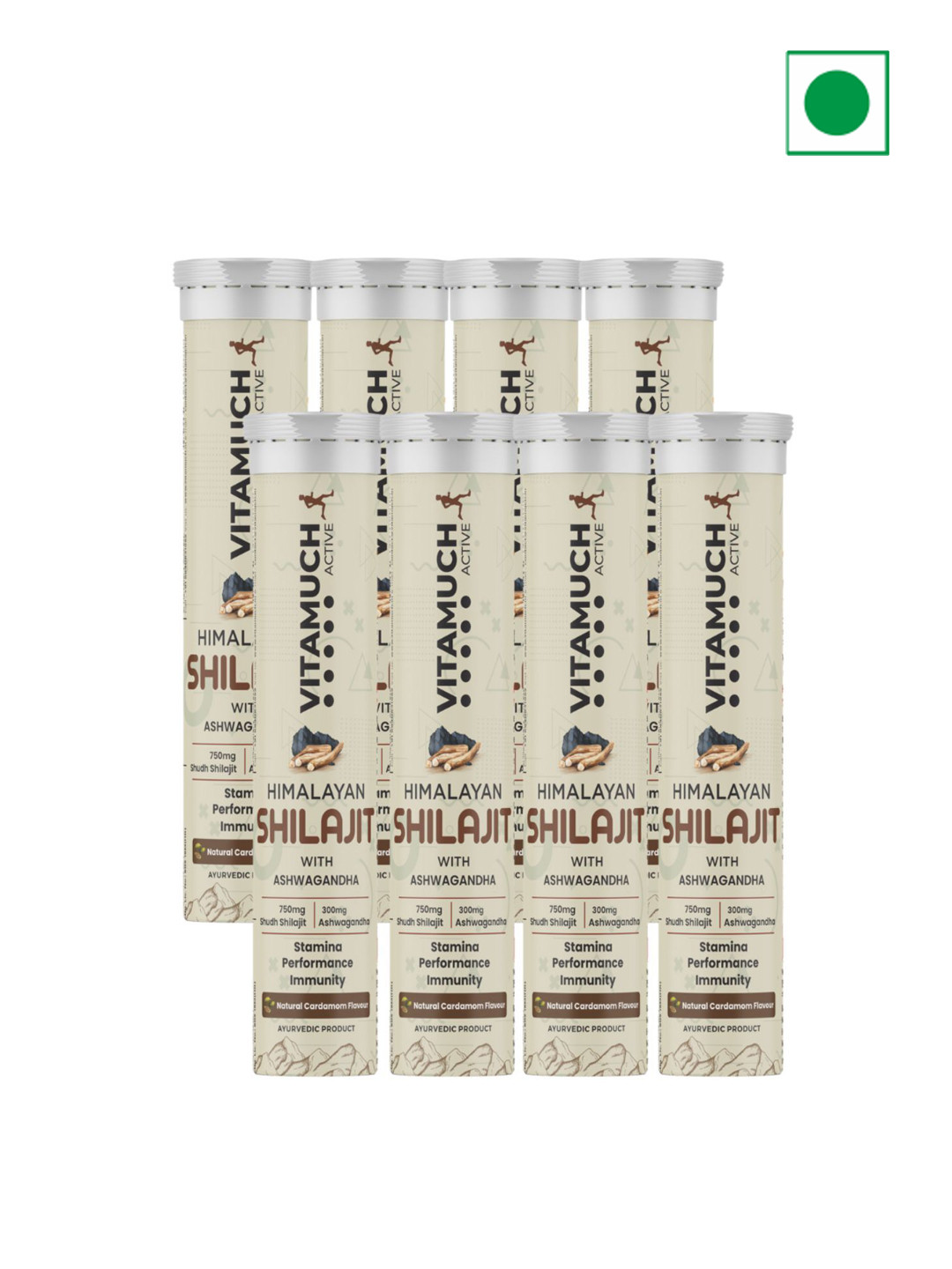 Vitamuch Set Of 8 Himalayan Shilajit Tablets With Ashwangandha - 15 Tablets Each