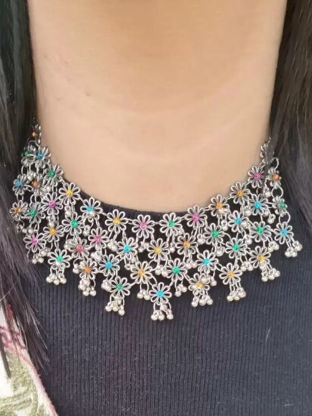 SZN Artifical Stones Studded Oxidised Jewellery Set