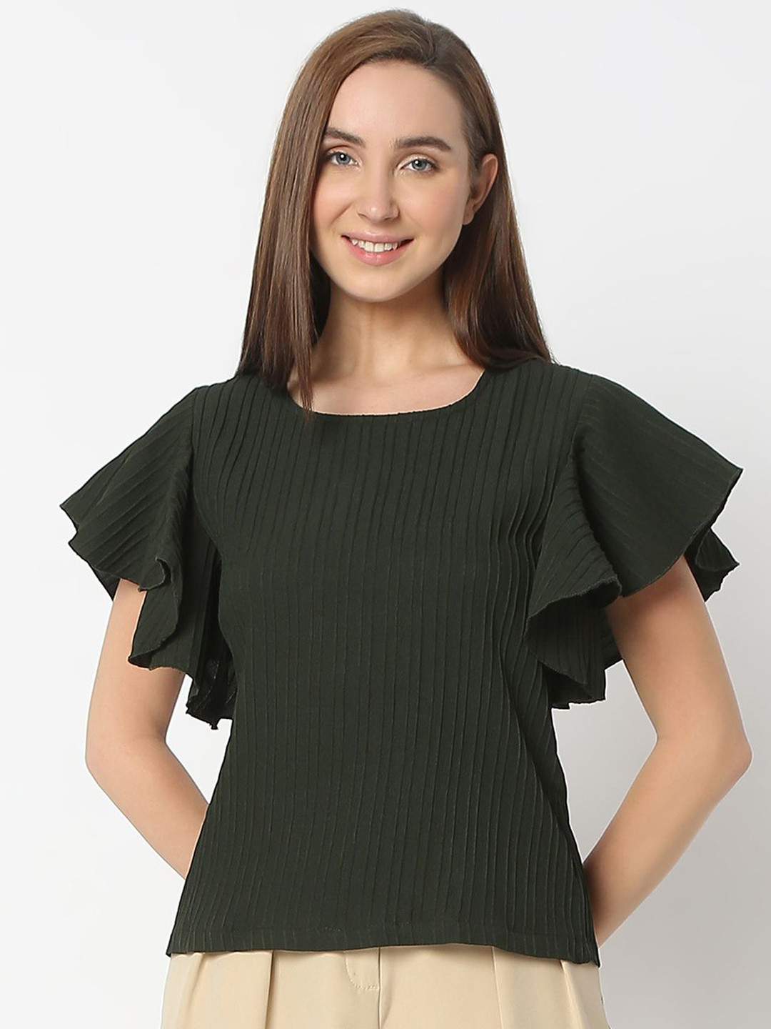 Smarty Pants Women Flutter Sleeve Ruffles Top