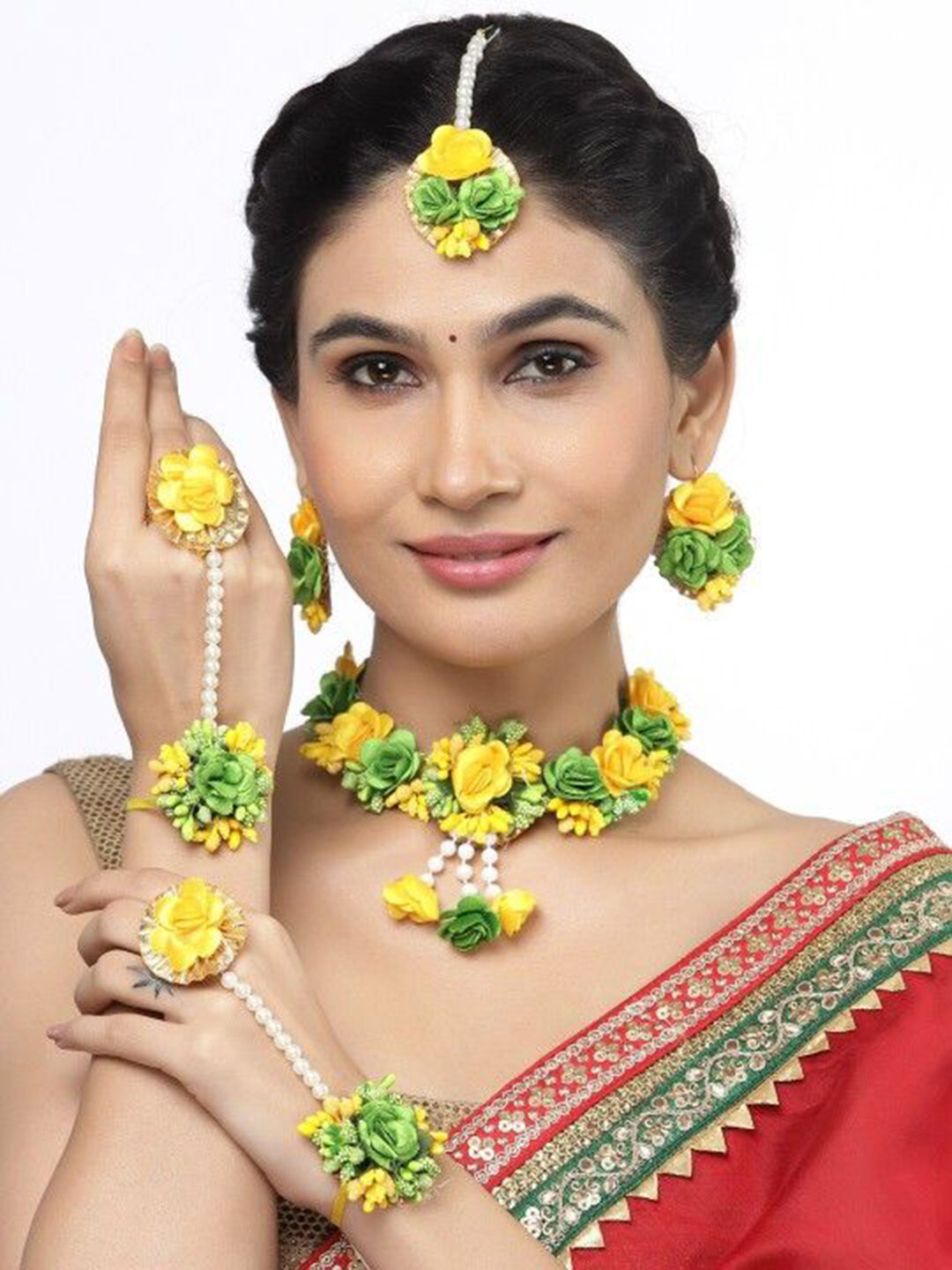 PASU FASHION Flower Bridal Haldi-Mehndi-Baby Shower Jewellery Set
