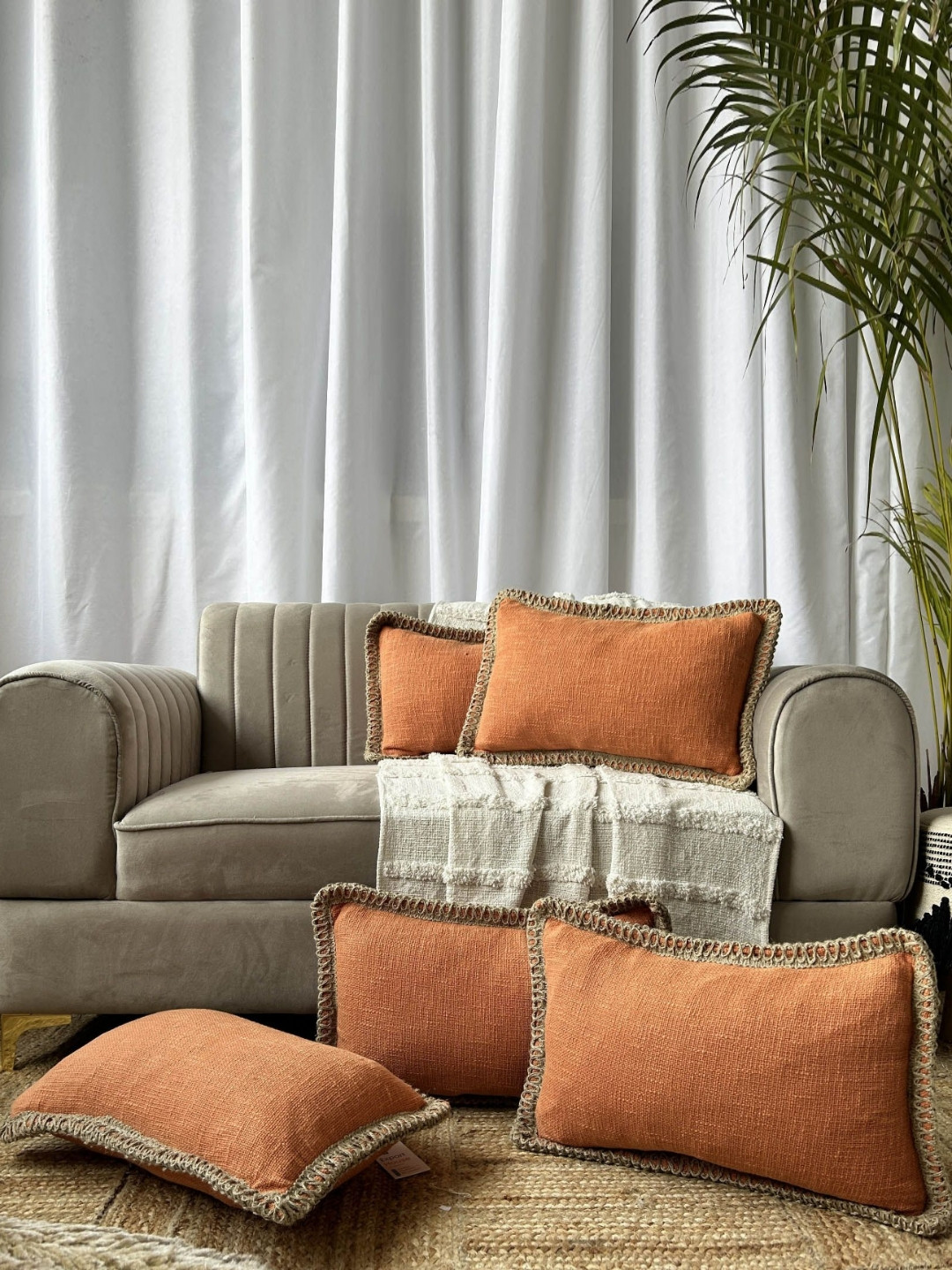 EXPORT HOUSE Pack Of 5 Solid Cotton Rectangle Cushion Covers