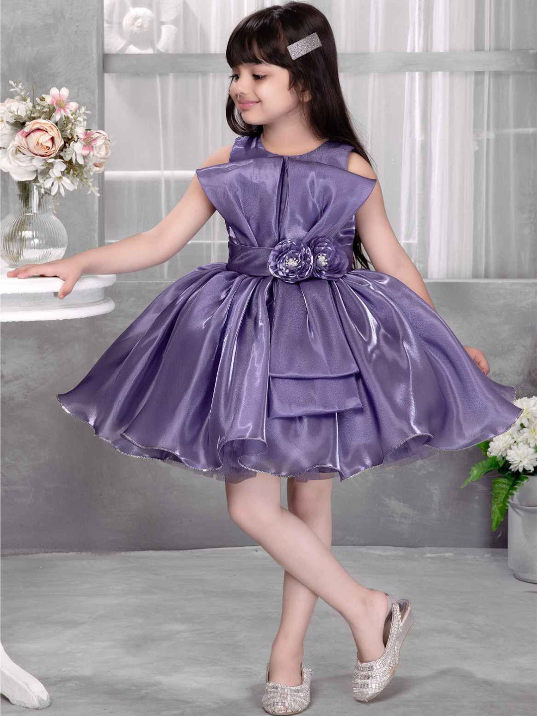 Lagorii Girls Embellished Floral Waist Party Frock With Bow Detail