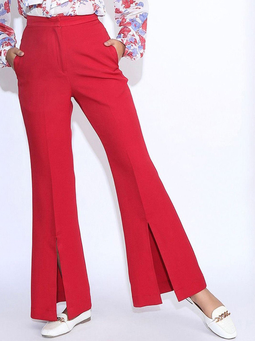 Jaey Women Smart Flared High-Rise Bootcut Trousers
