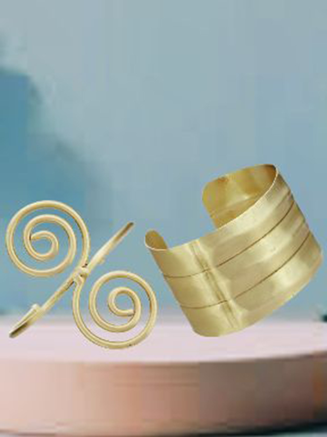 ATIBELLE Set Of 2 Gold Plated & Wavy-Shaped Textured Contemporary Bracelets
