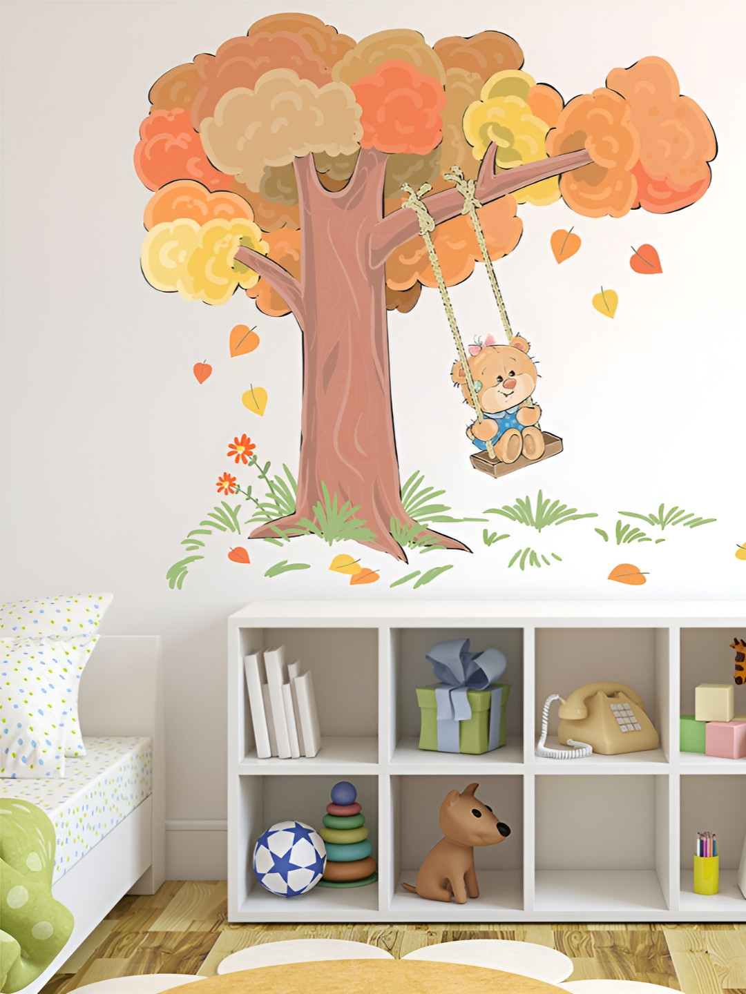 LANSTICK Yellow & Green Teddy With Tree Splash-Proof Eco-Friendly  Wallpaper