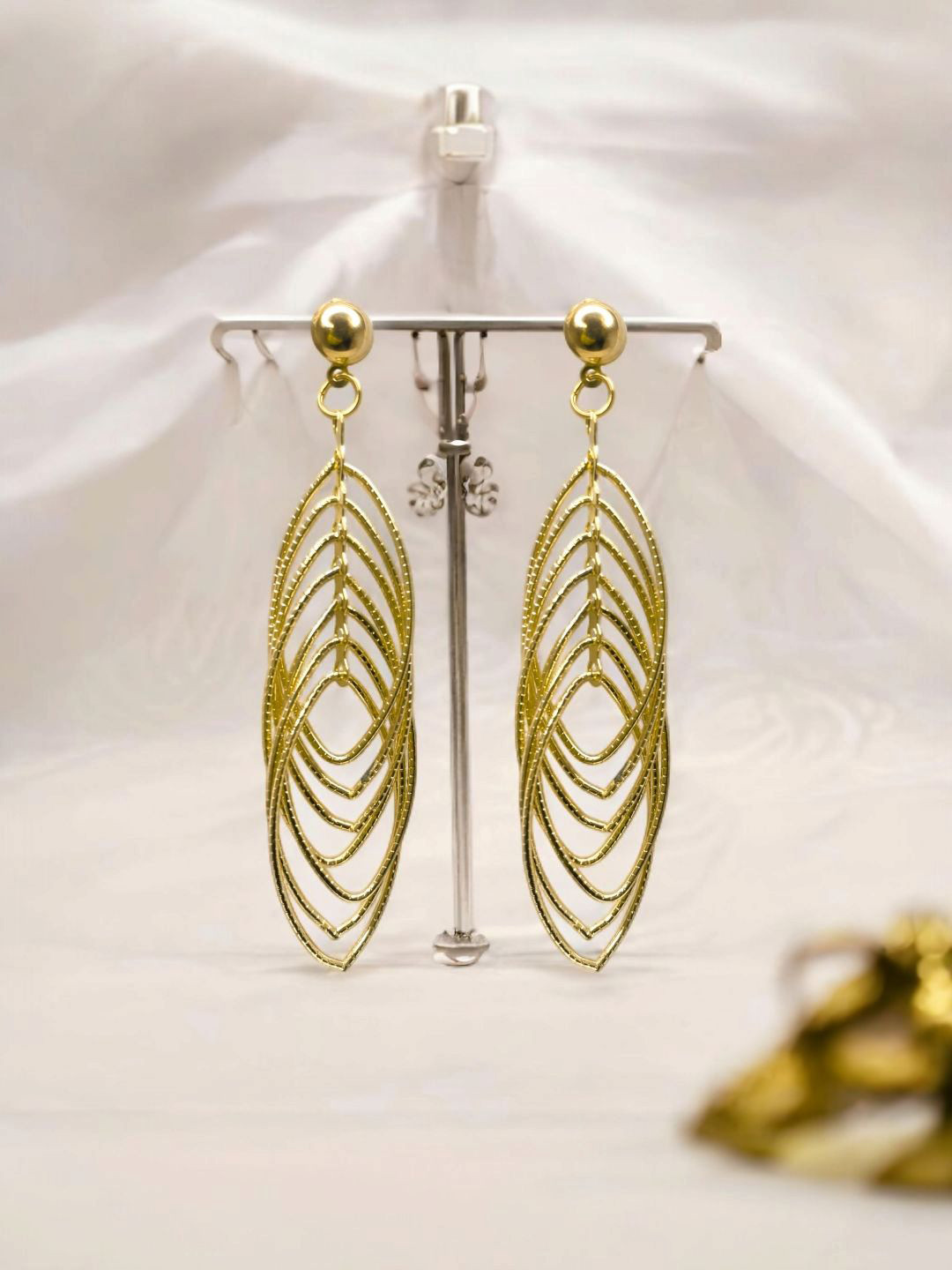 VATIYAANA Jewels Gold Plated Layered Leaf Shaped Drop Earrings