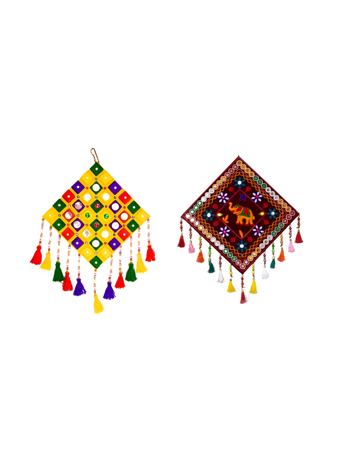 AURESSA Traditional Gujrati Style Combo Wood Tasselled Hall Wall Hangings-22In