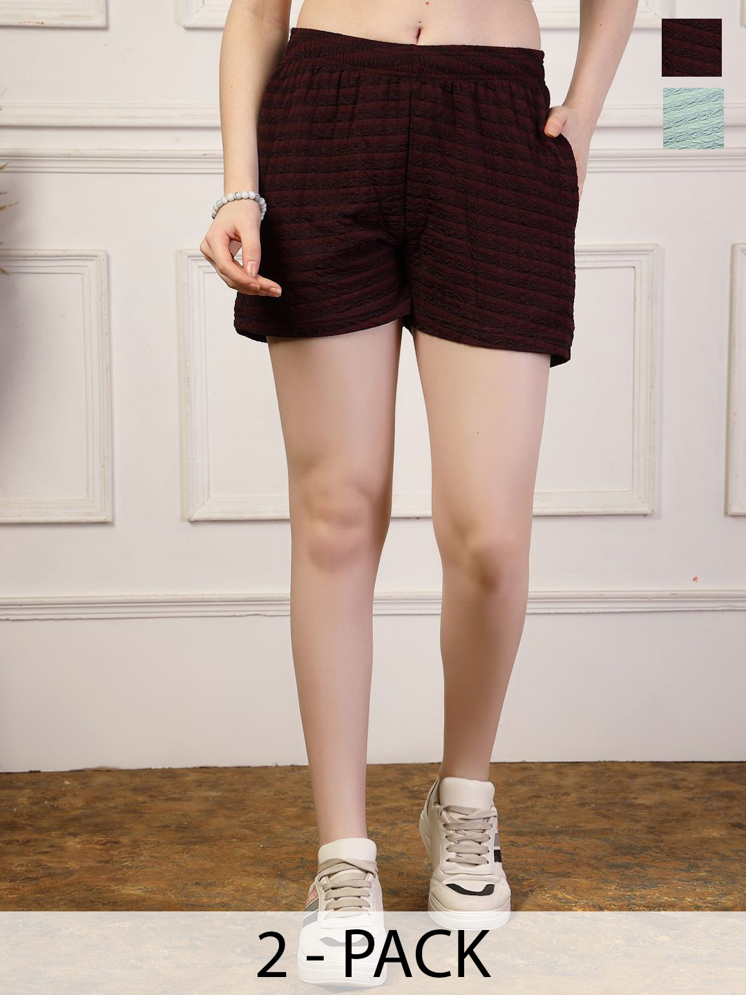 UZARUS Women Pack Of 2 Waist Puff Training or Gym Shorts