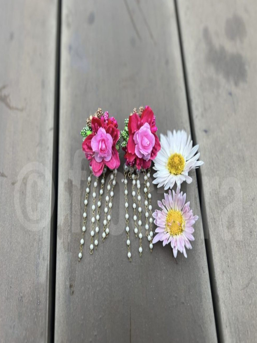 Flosaira Artificial Beads Beaded Floral Surkhaab Drop Earrings