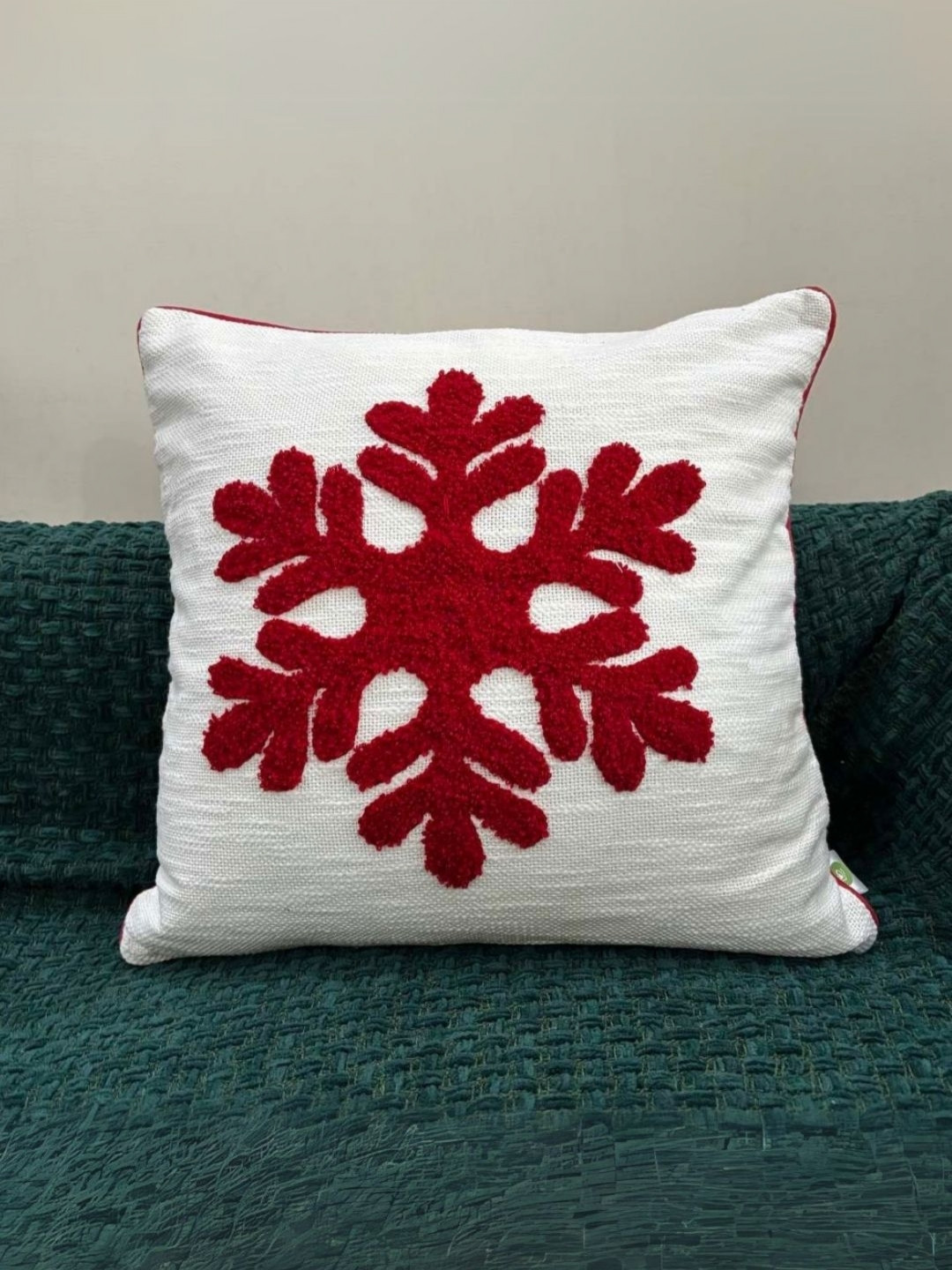 LUSHLYF White & Red Snowflake Embroidered Square Cushion Covers