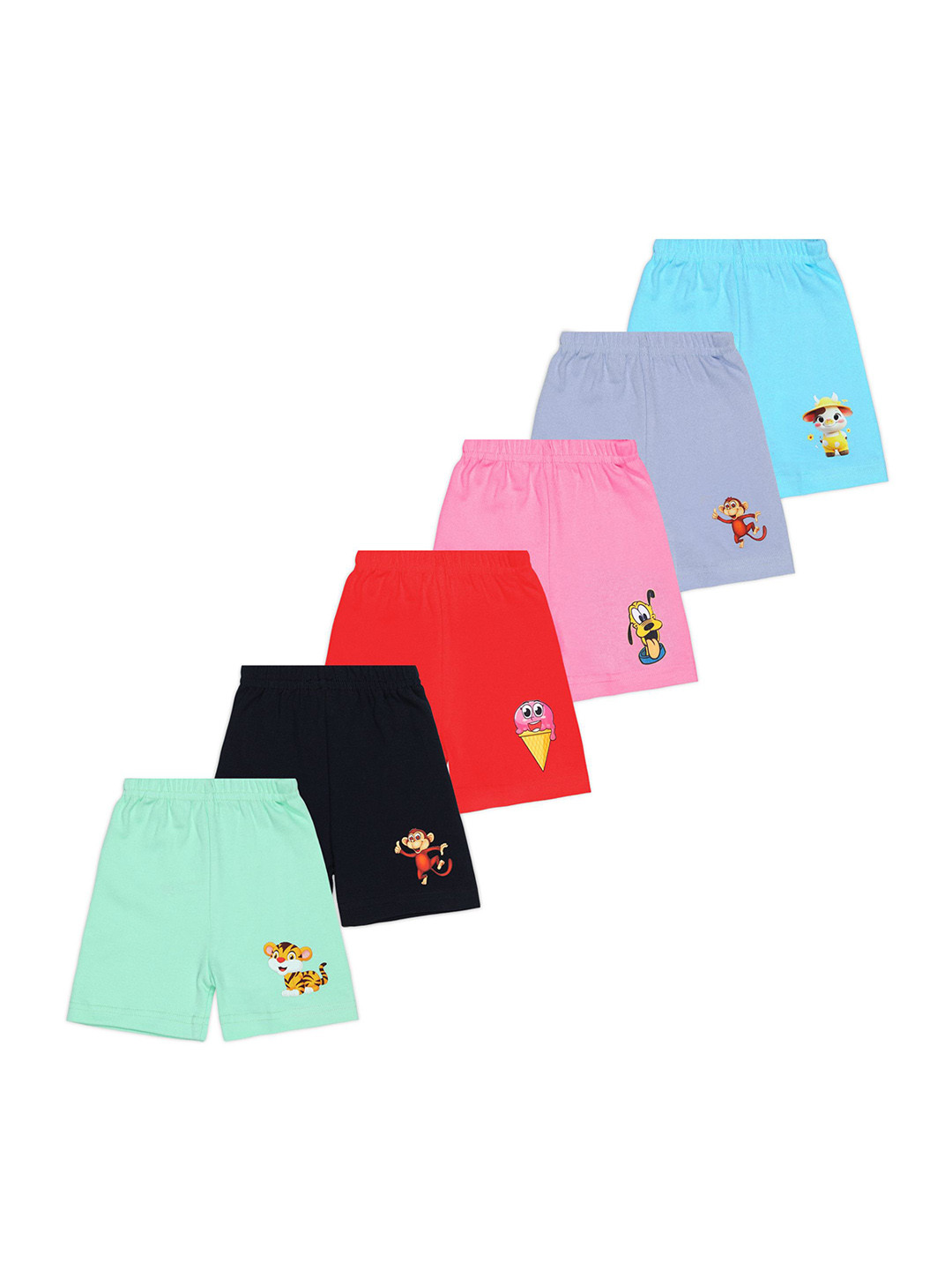 MM Impex Pack Of 6 Unisex Kids Printed Regular Shorts