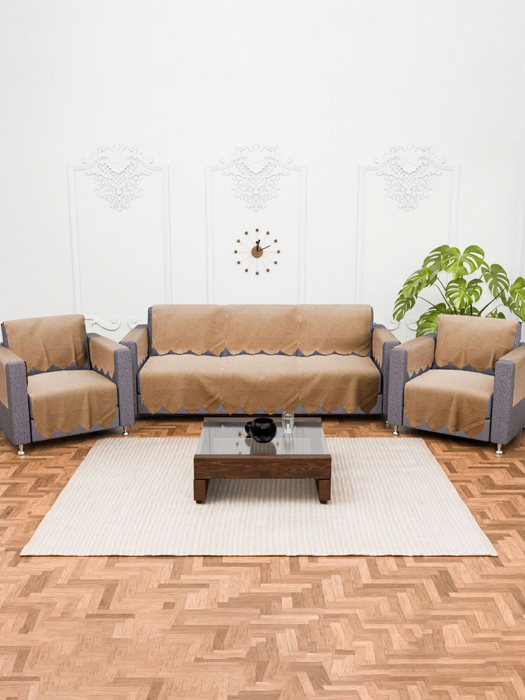 Myntra Elegant Homes 16 Pieces Cotton Sofa Covers 5-Seater With Arms