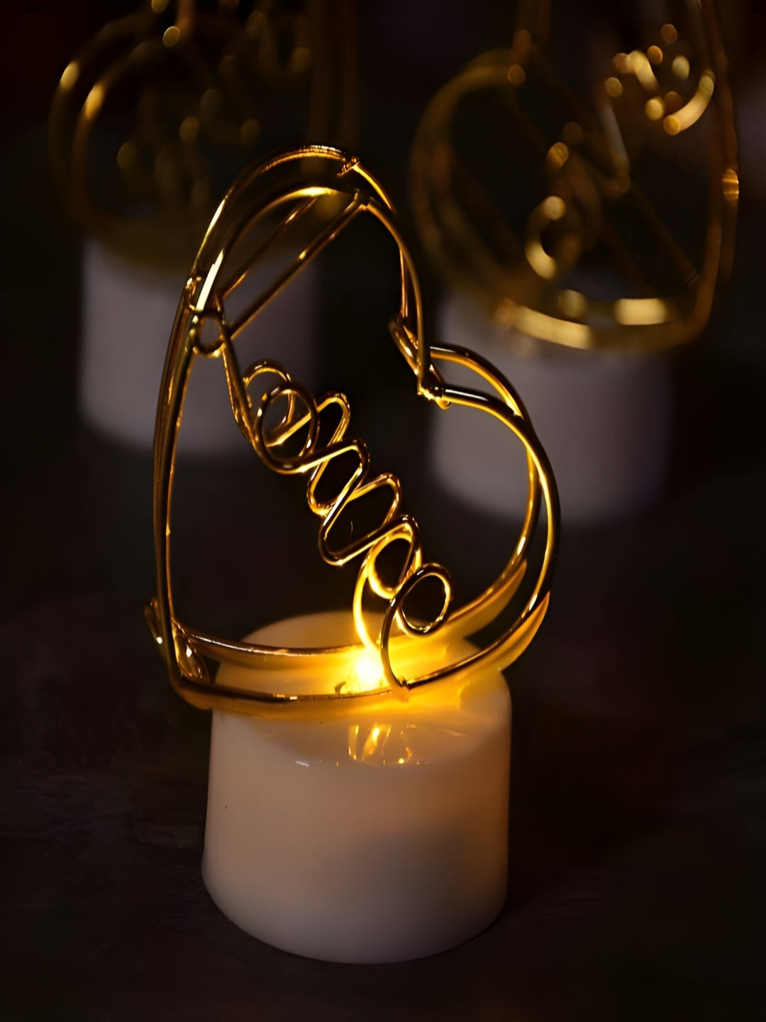 DeoDap Heart Shaped LED Lamp 12Pcs 1 Wick Solid Geometric Regular Tea Light Candles