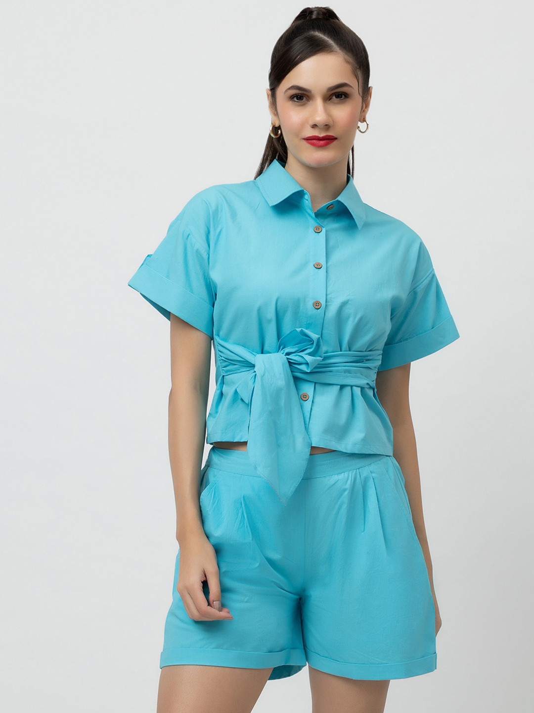 7OUNCE Solid Shirt With Shorts Co-Ords
