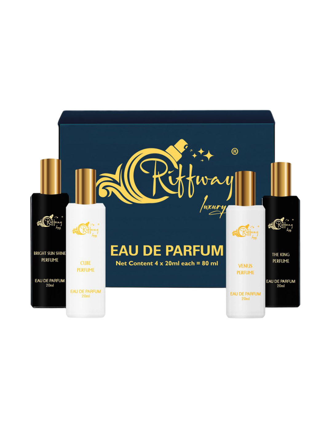 riffway Set Of 4 Bright Sun Shine- Cube- The King- Venus Eau De Parfum- 20 ml Each