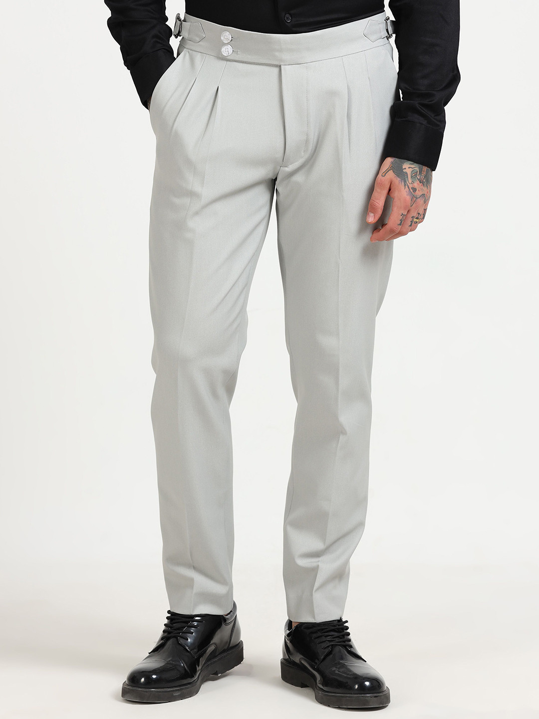 MARTIN SMITH Men Italian Tapered Fit Pleated Trousers