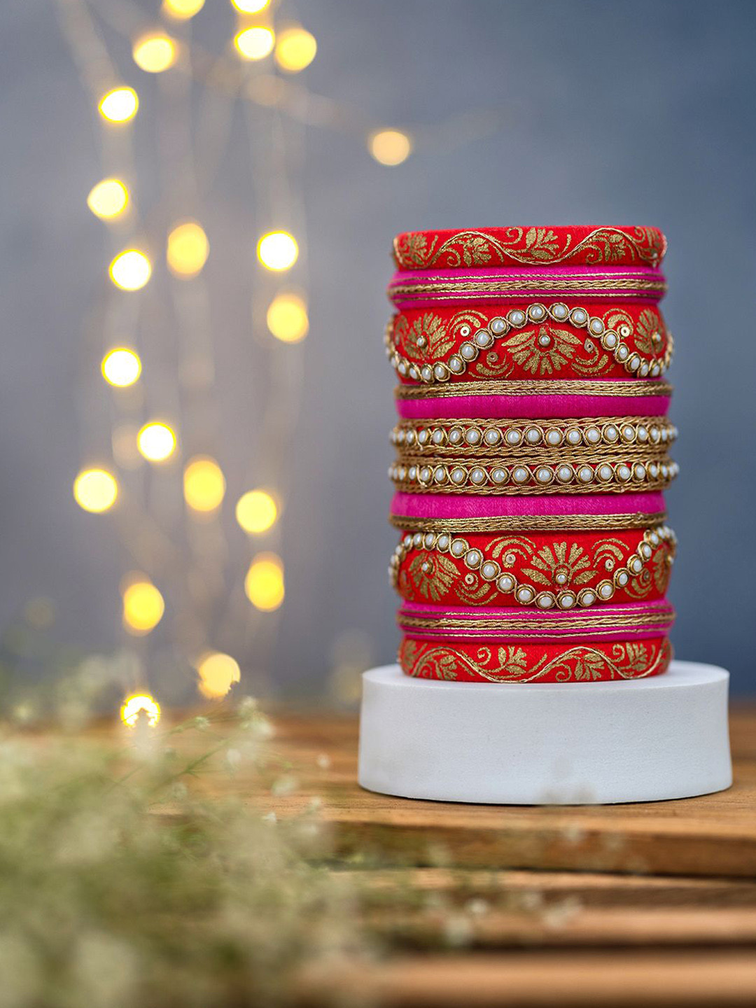 Taasha Craft Set Of 10 Stone-Studded & Beaded Bangles