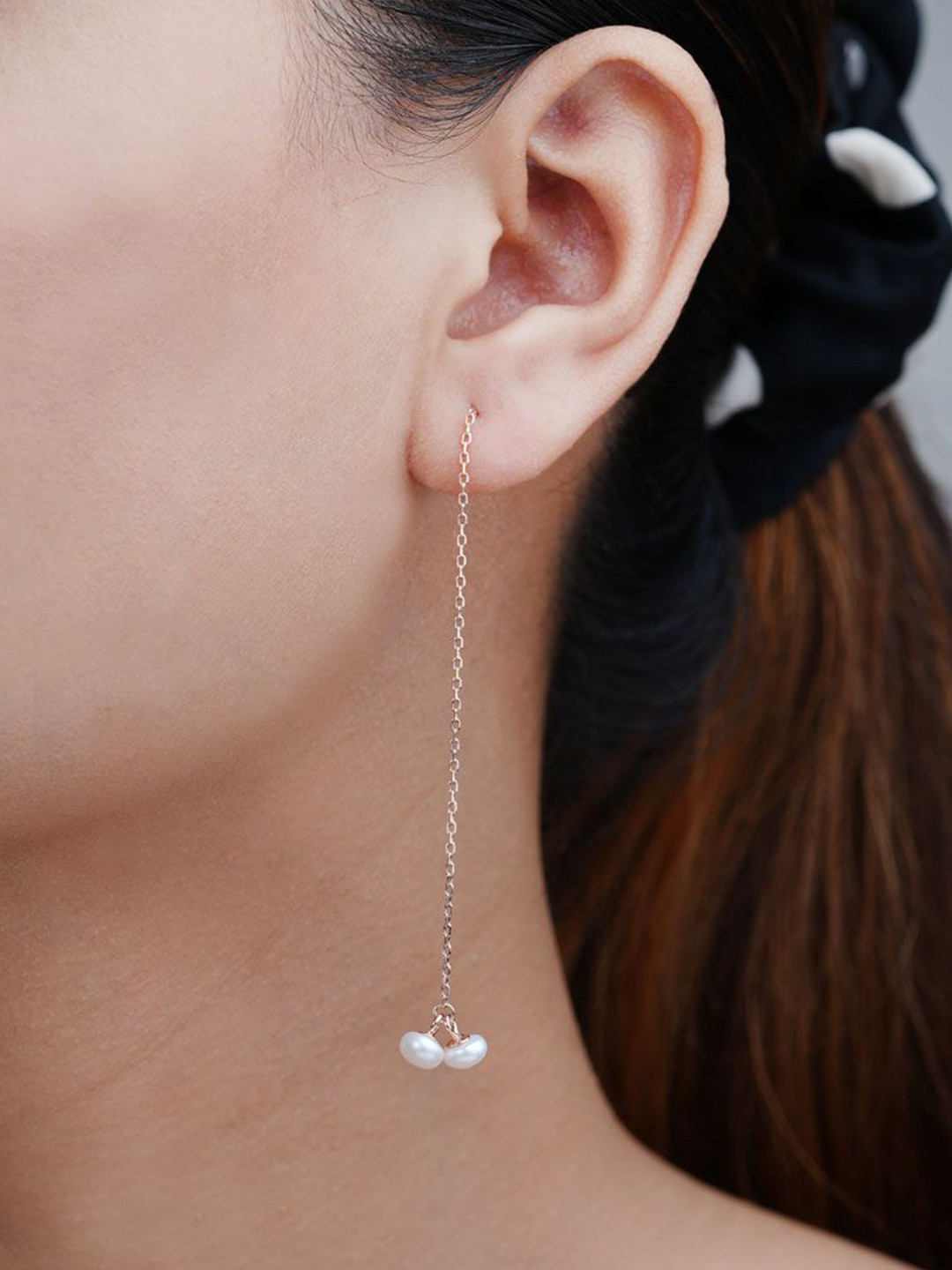 EZURR 925 Silver Twin Pearl Threader Earrings